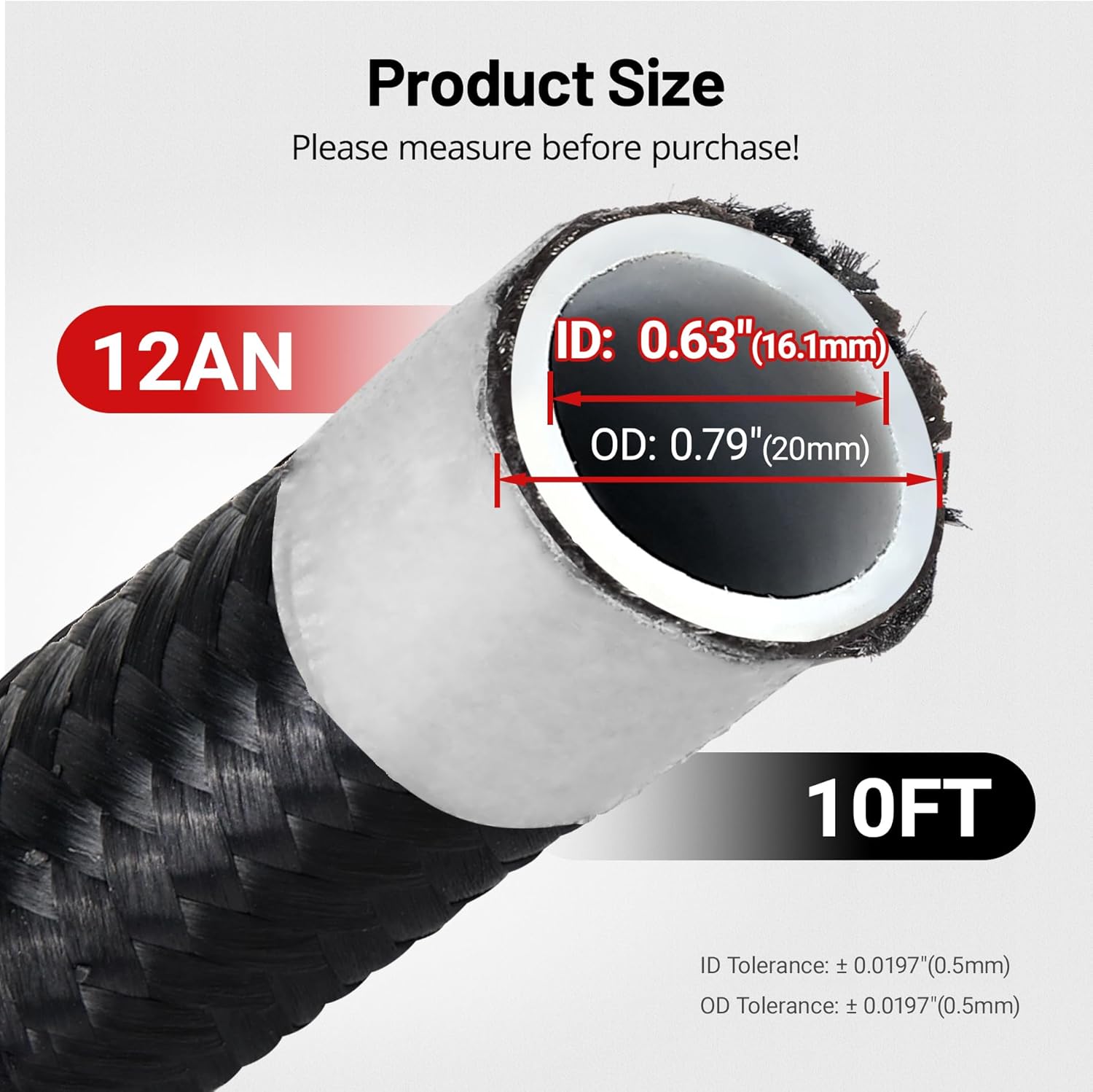 EVIL ENERGY 12AN PTFE Fuel Line Kit,AN12 E85 Nylon Braided Fuel Hose Black 10FT - Image 3