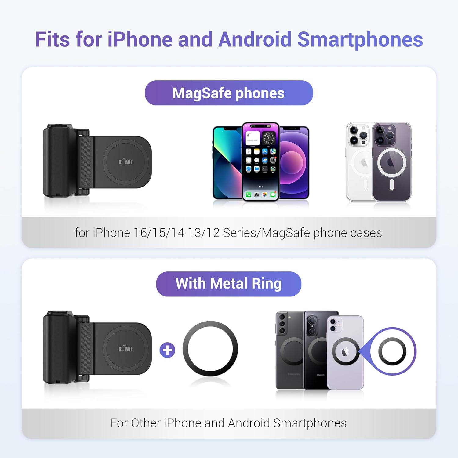 KIWIFOTOS for iPhone Magsafe Camera Grip Magnetic Phone Handle with Bluetooth Remote for iPhone 17 16 Pro Max Samsung Smartphone Vlog Video Shooting(Tripod NOT Included) - Image 5