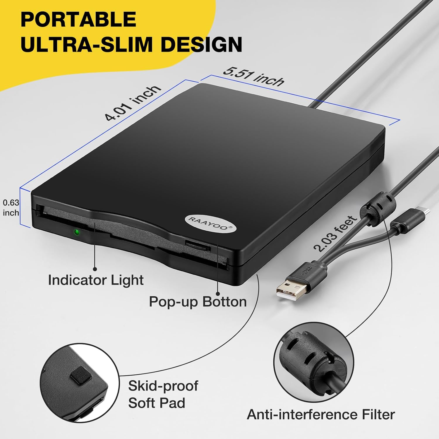 Floppy Disk Reader, External USB 2.0 & Type C Floppy Disc Reader, Portable 3.5 inch 1.44 MB Floppy Disk Drive for PC Laptop and Desktop with Windows 11/10/8/7/XP, Not Compatible with Mac and Chrome - Image 7
