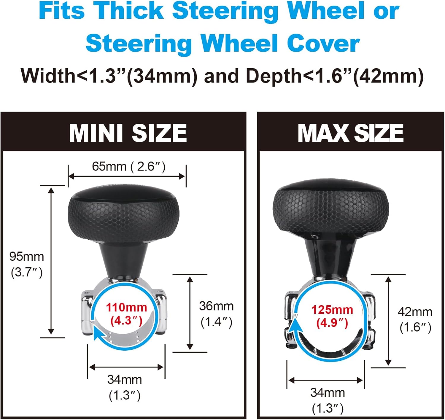 Hypersonic Large Steering Wheel Knob Spinners, Vehicle Steering Wheel Spinners Ball Durable Suicide Knob for Car, SUV, Trucks, Tractors, Boat etc (Black) - Image 4