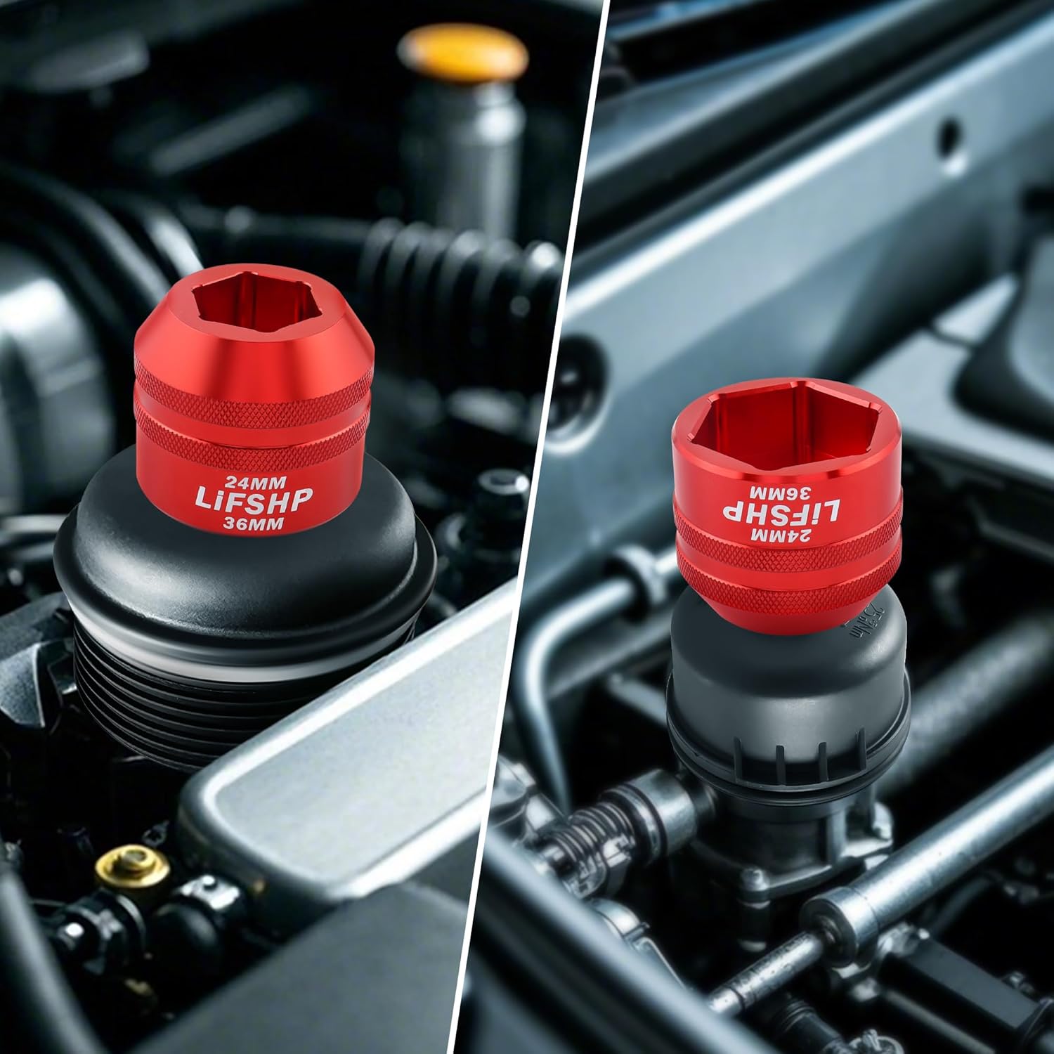 24mm / 36mm Oil Filter Socket, Fuel Filter Cap Remover for 2003-2010 6.0L / 6.4L Ford Powerstroke Diesel-Red - Image 3
