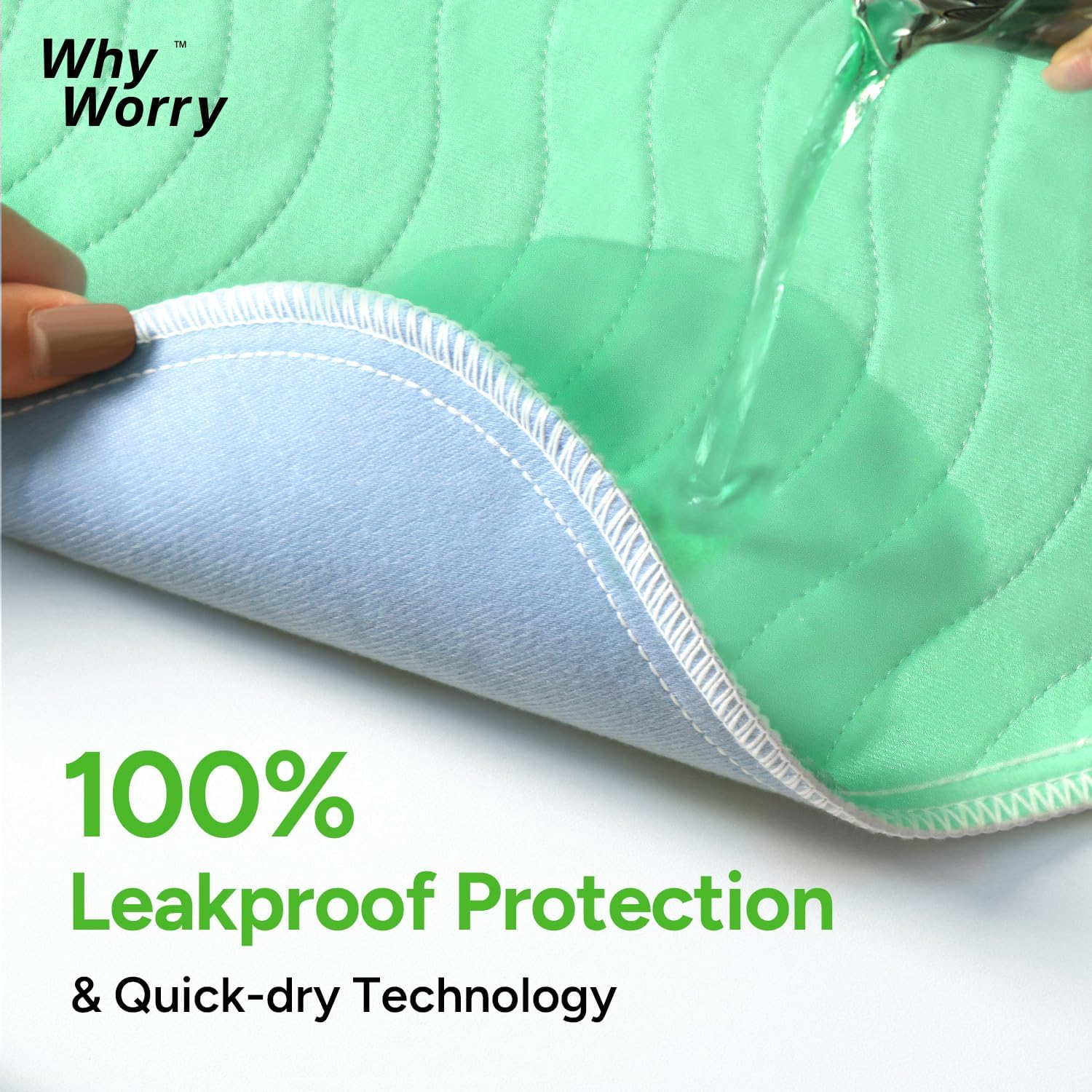 WhyWorry Washable Bed Pads for Adult Incontinence, 34" x 36" (Pack of 2) Washable Pee Pads for Bed Wetting, Heavy Absorbency Reusable Underpads for Elderly & Kids, Waterproof Mattress Protector, Green - Image 4