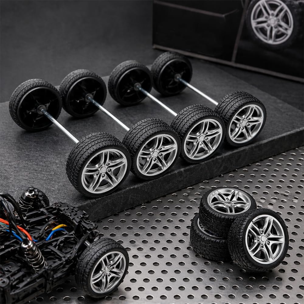 10PCS Toy Car Wheel 48mm Toy Car Rubber Tire Wheels with 5PCS Shaft Round Rod Axles for RC Car Truck Robot DIY Model Toy Parts - Image 7