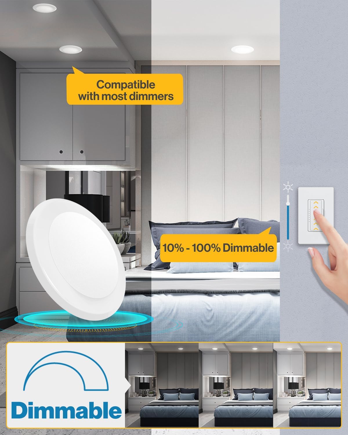 Sunco 5/6 Inch LED Disk Lights, Flush Mount Disc Recessed Ceiling Can Lighting, 1050 LM, 3000K Warm White, Dimmable, 15W=75W, Damp Rated ETL 4 Pack - Image 5