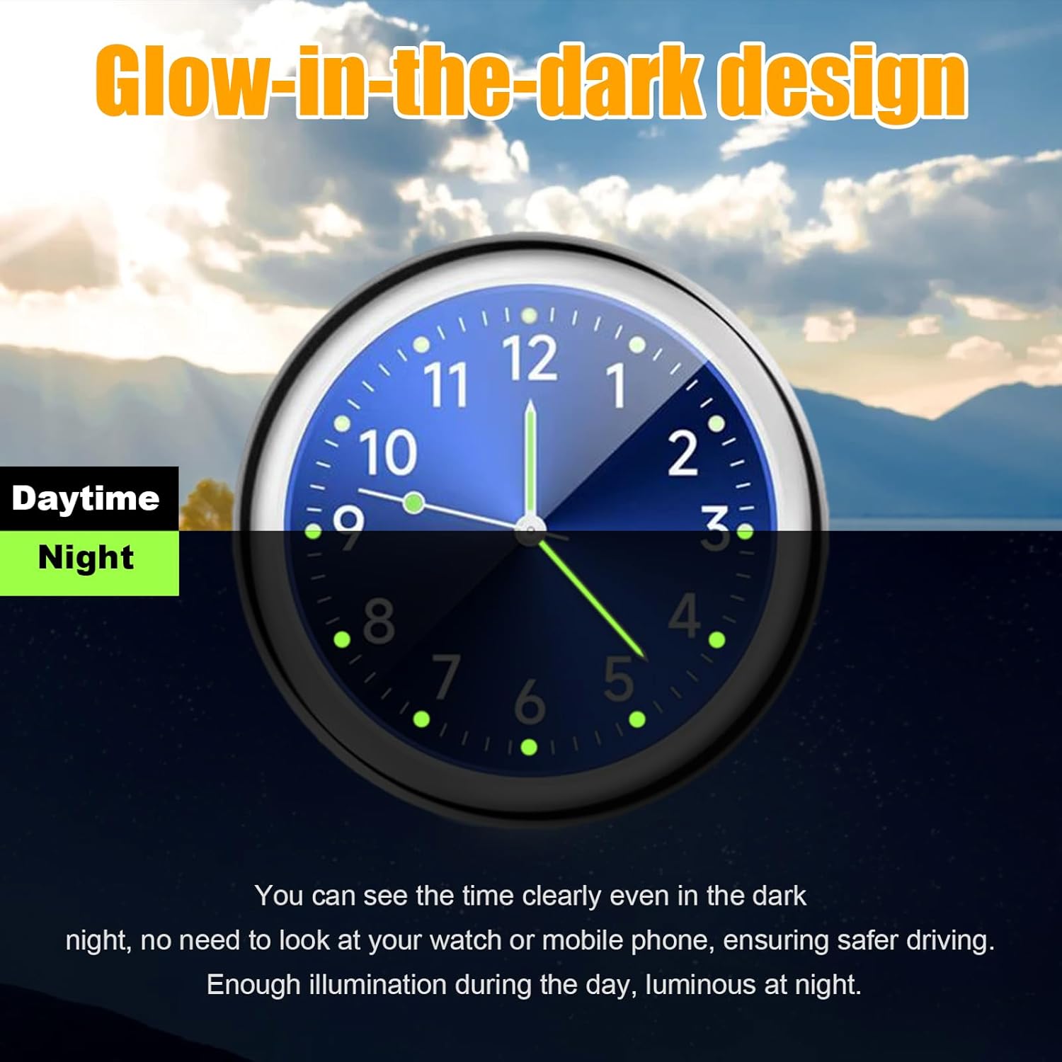 Dickno 2 PCS Stick on Dashboard Car Clock, Mini Tiny Analog Quartz Luminous Air Vent Clocks, Self Adhesive Automotive Vent Clocks Watch, Vehicle Clock for Dashboard Decoration (Blue+Black) - Image 3