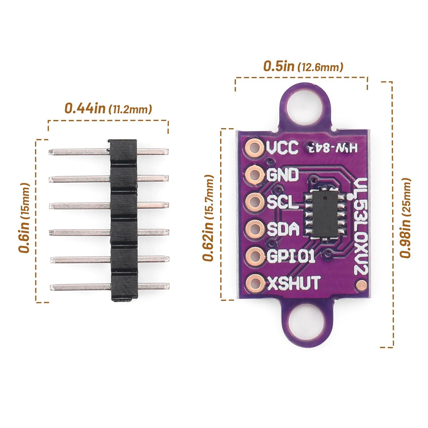 5Pcs VL53L0X Time-of-Flight (ToF) 940nm Laser Ranging Sensor Breakout GY-VL53L0XV2 Distance Measurement Module IIC for Arduino - Image 3