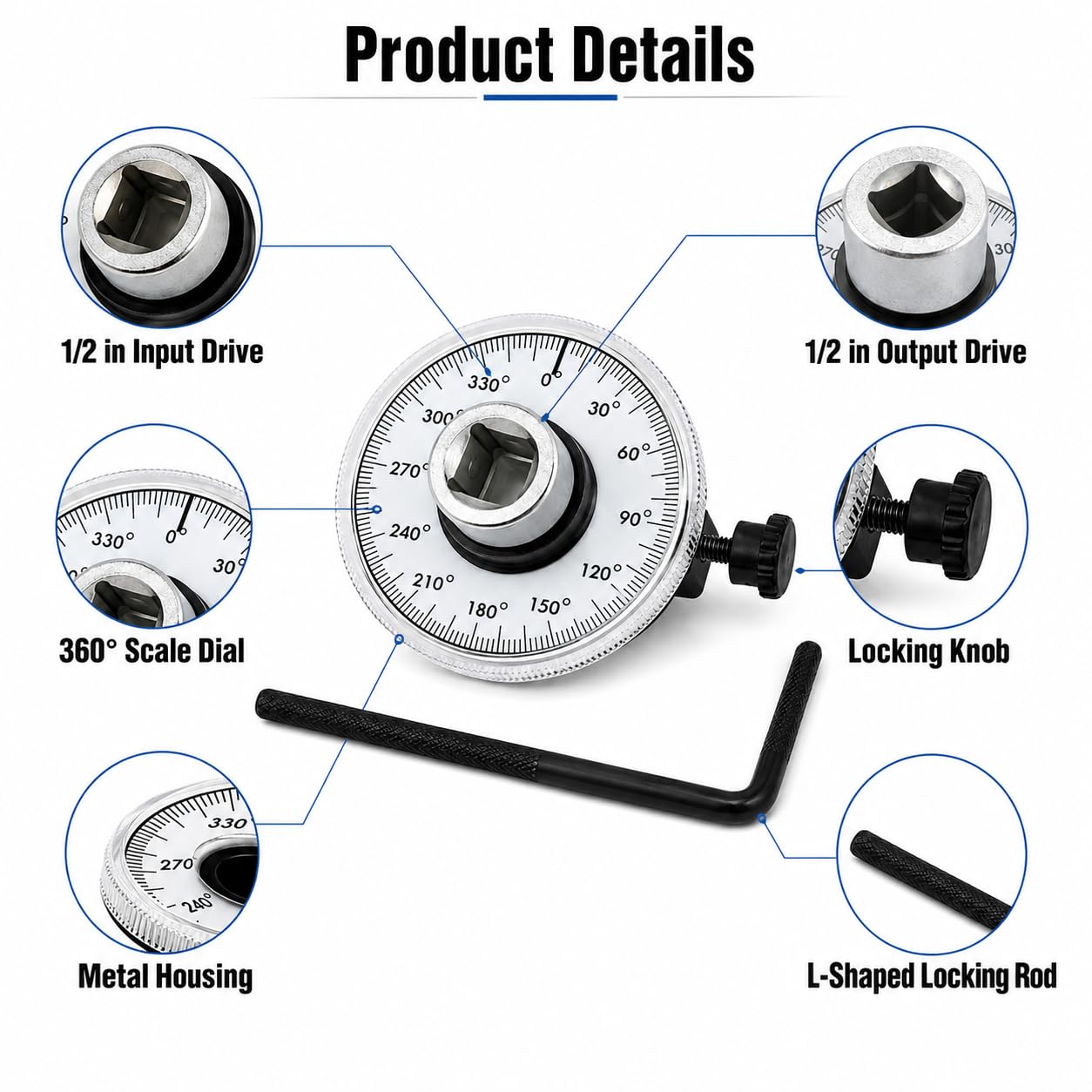 Torque Angle Gauge, 1/2" Drive Mechanical Torque Wrench Adapter with Zero Return & Dual Adjustable Arm, 360° Scale, Heavy Duty Tool for Auto, Trucks & Heavy Equipment Repair - Image 7
