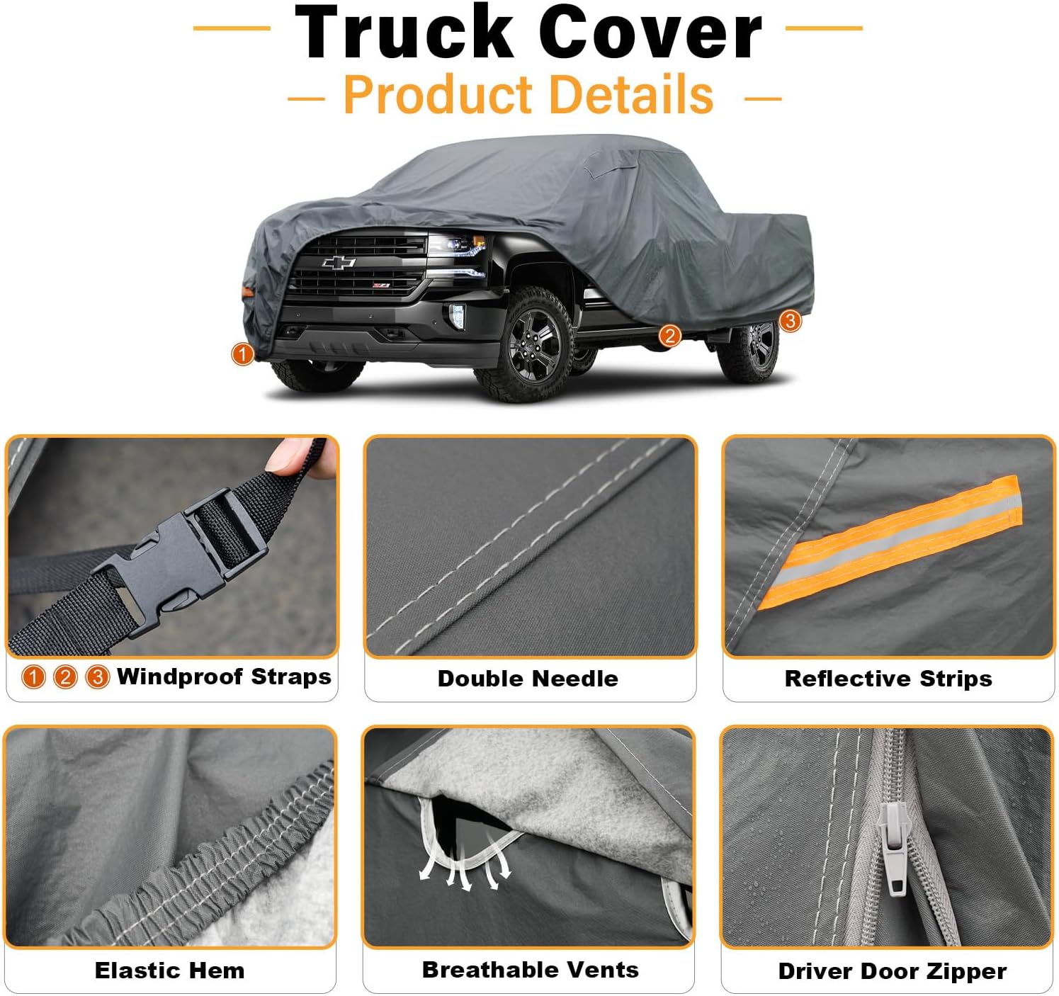 GUNHYI 16 Layers Large Truck Cover Waterproof All Weater, Heavy Duty Pickup Truck Cover for RAM 2500 3500, Silverado 1500 2500 3500, F-Series F-250 F-350, Toyota Tundra etc. Length up to 261 inch. - Image 3