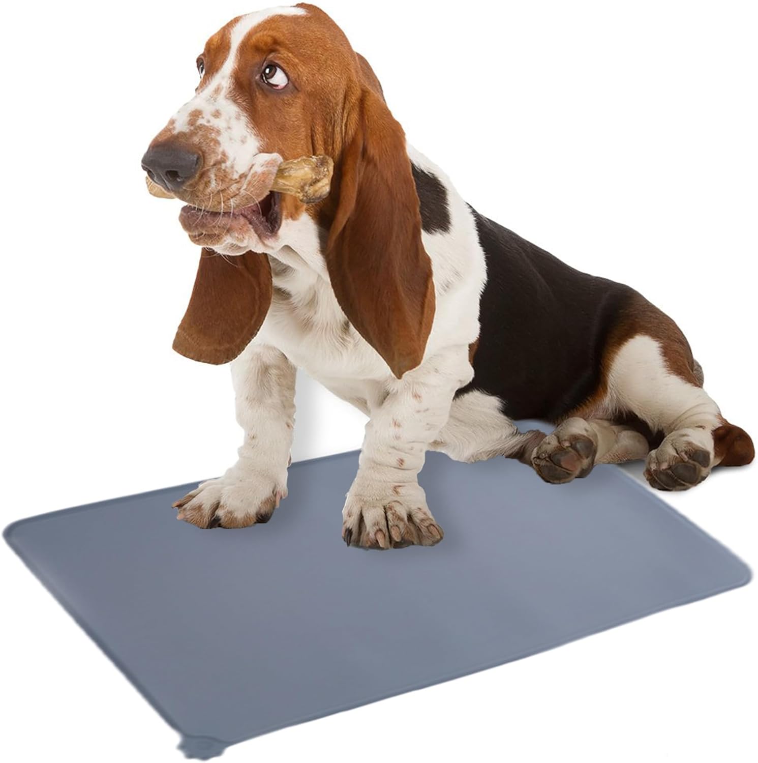 Silicone Pet Feeding Mat for Dogs & Cats – Non-Skid Waterproof Food & Water Bowl Mat with Raised Edges, Easy to Clean Pet Food Floor Mat, Durable Gray Pet Placemat, 19 x 12 Inches - Image 8