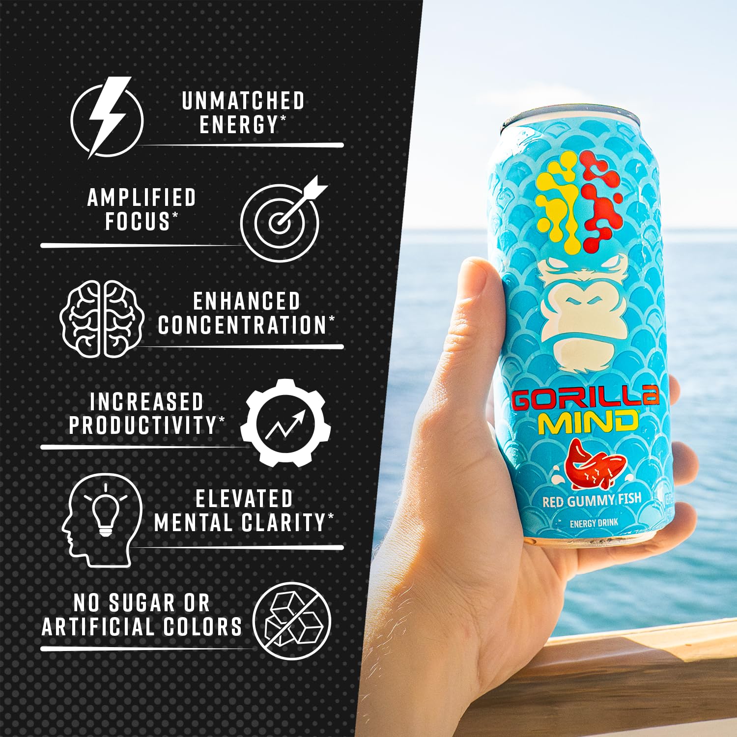 Gorilla Mind Energy Drink | Unmatched Energy · Amplified Focus | N-Acetyl-L-Tyrosine, Alpha-GPC, 200mg Caffeine, Uridine, Saffron | 0 Sugar Or Artificial Colors | 16oz, 12-Pack (Wild Grape) - Image 6