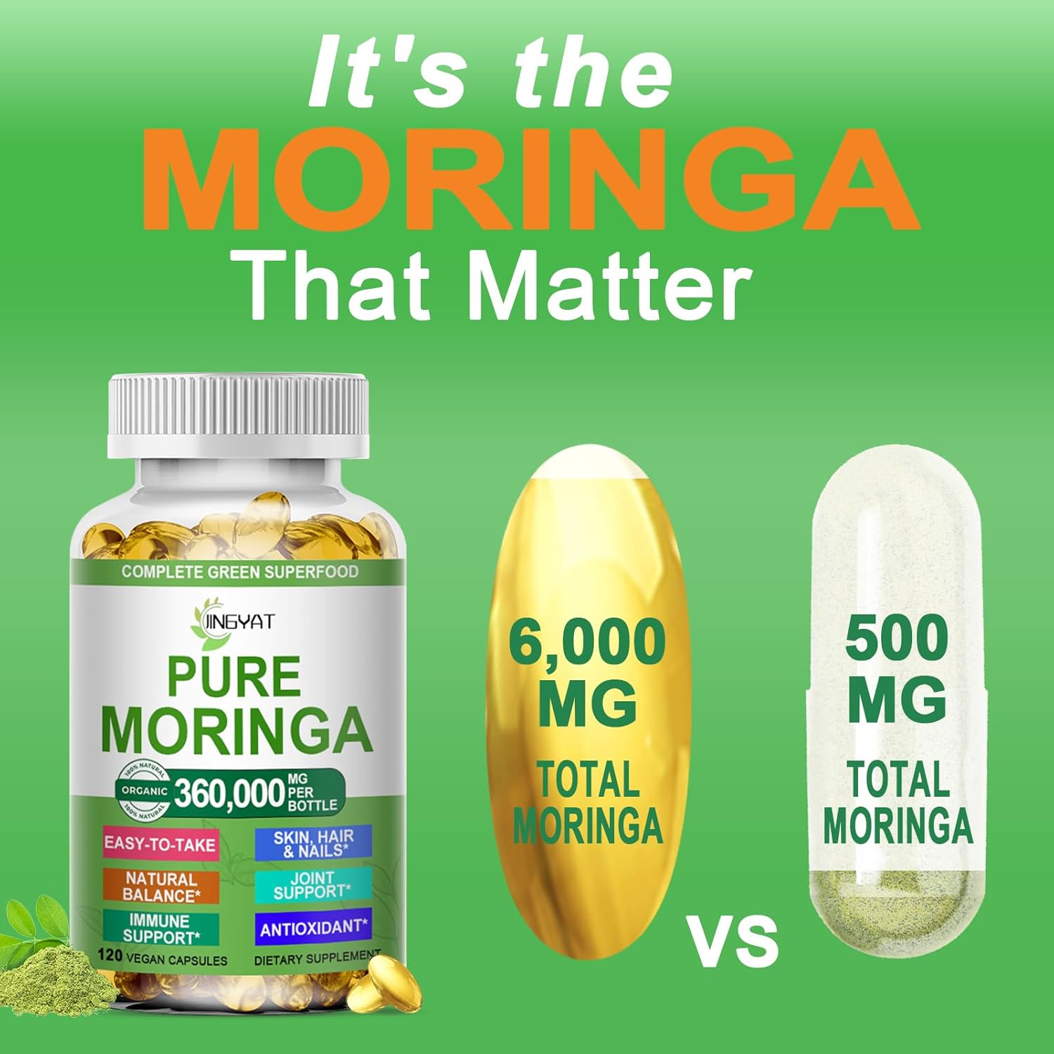 Moringa Softgels, Organic Pure Moringa Oleifera Leaves Extract for Energy, Skin, Gut Health, Immune, Natural Antioxidant, High Potency Moringa Oil Than Moringa Powder, Non-GMO, 60 Serving - Image 5