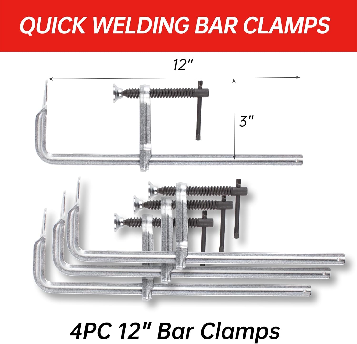 4-Pack Welding Bar Clamps 12 Inch, Drop Forged Steel Bar Clamps Throat Depth 3 inch Load Force 450 Lbs for Woodworking,Welding, Metal working - Image 3