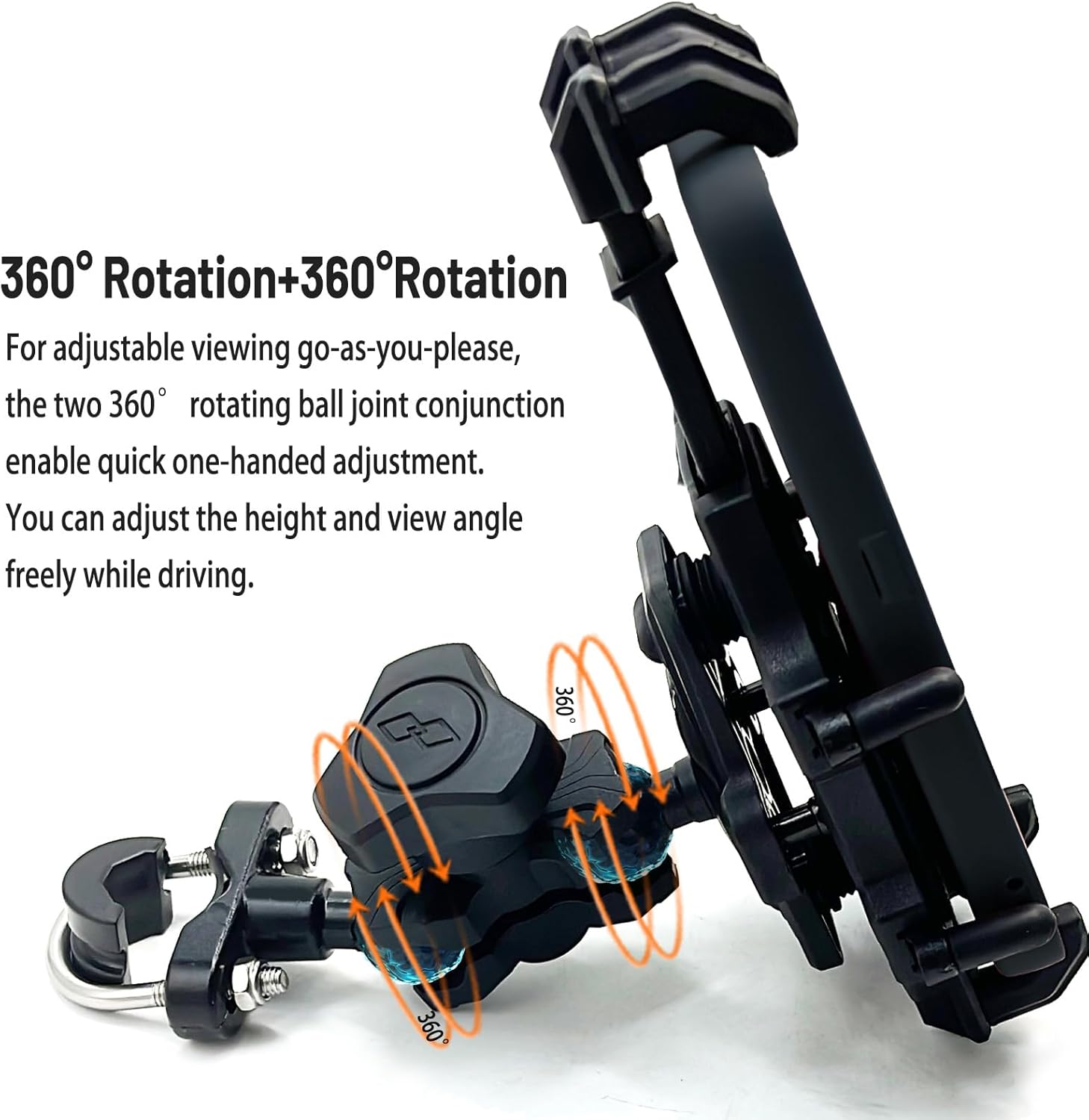 QYMOTO ATV Phone Holder Mount,Motorcycle Handlebar Phone Mount,4 Wheeler Anti Vibration 360 Cell Phone Holder Clamp Fit CFMOTO Cforce,Polaris Sportsman,Can am Outlander Adjustable Fit 4.7"-7.1'' Phone - Image 3