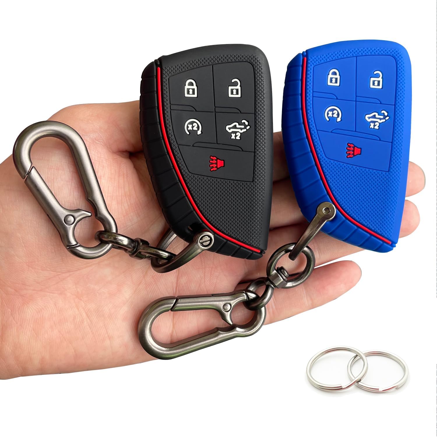 TANDRIVE Key Fob Cover for 2022-2025 2026 Chevy Silverado 1500 GMC Sierra 1500, 2024-2026 Silverado Sierra 2500HD 3500HD, Silicone, 2-Pack, Black Blue