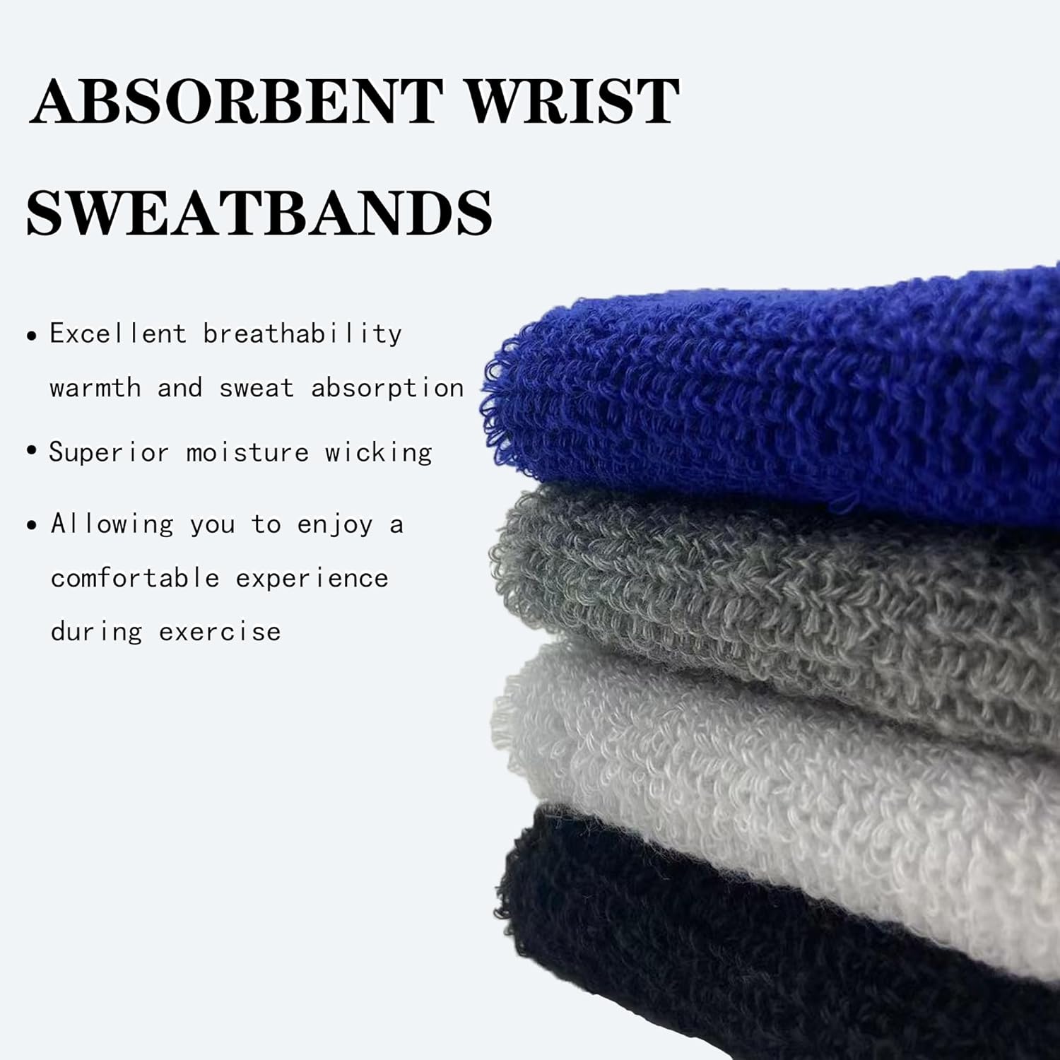 8 Pack Wrist Sweatbands Tennis Wrist Bands Absorbent Sweat Band for Men and Women, Breathable Cotton Sweatbands for Working Out, Football, Basketball, Running Athletic Sports - Image 5