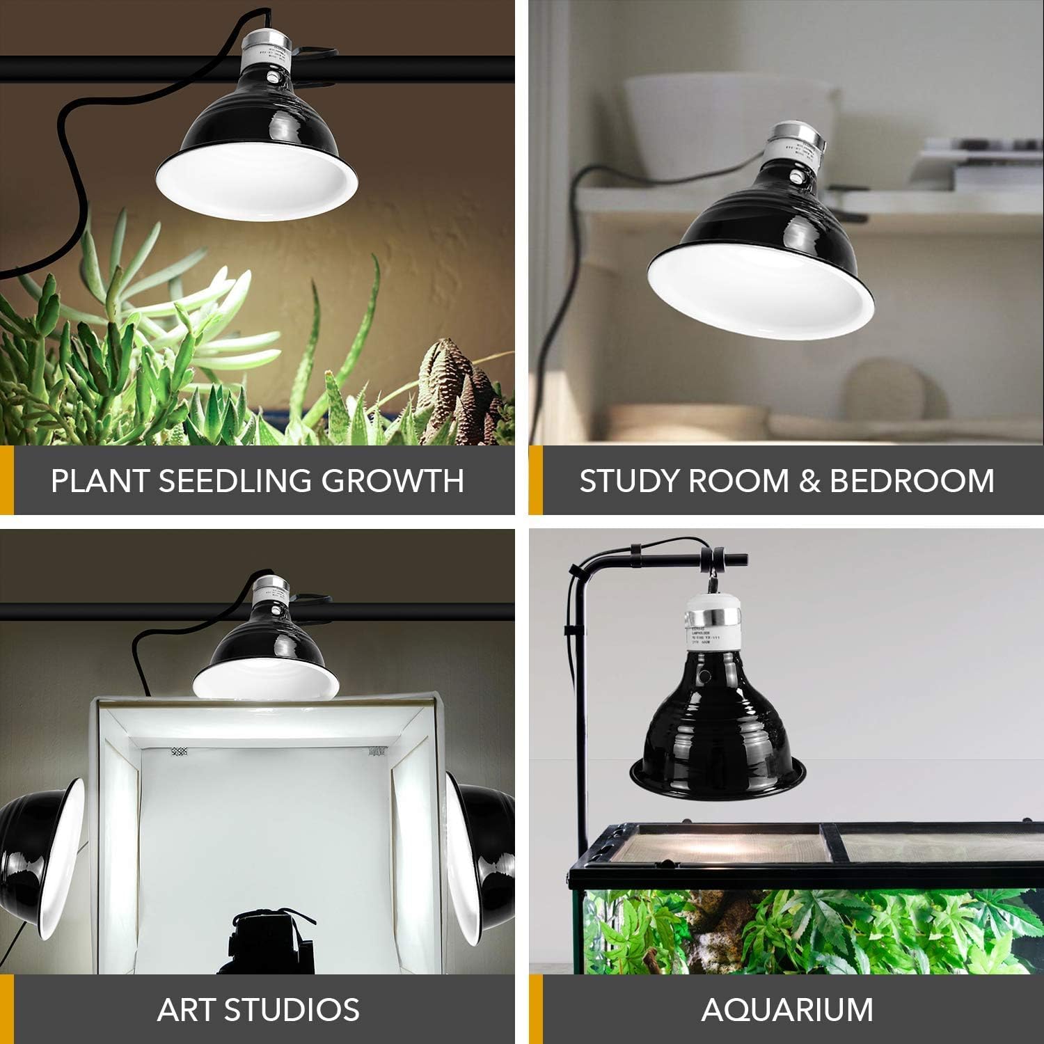 Simple Deluxe Reptile Clamp Lamp Light Fixture with 5.5 Inch Aluminum Reflector for Amphibian Pet, 60W Ceramic Lamp Cap(no Bulb Included), Black (Pack of 3) - Image 6