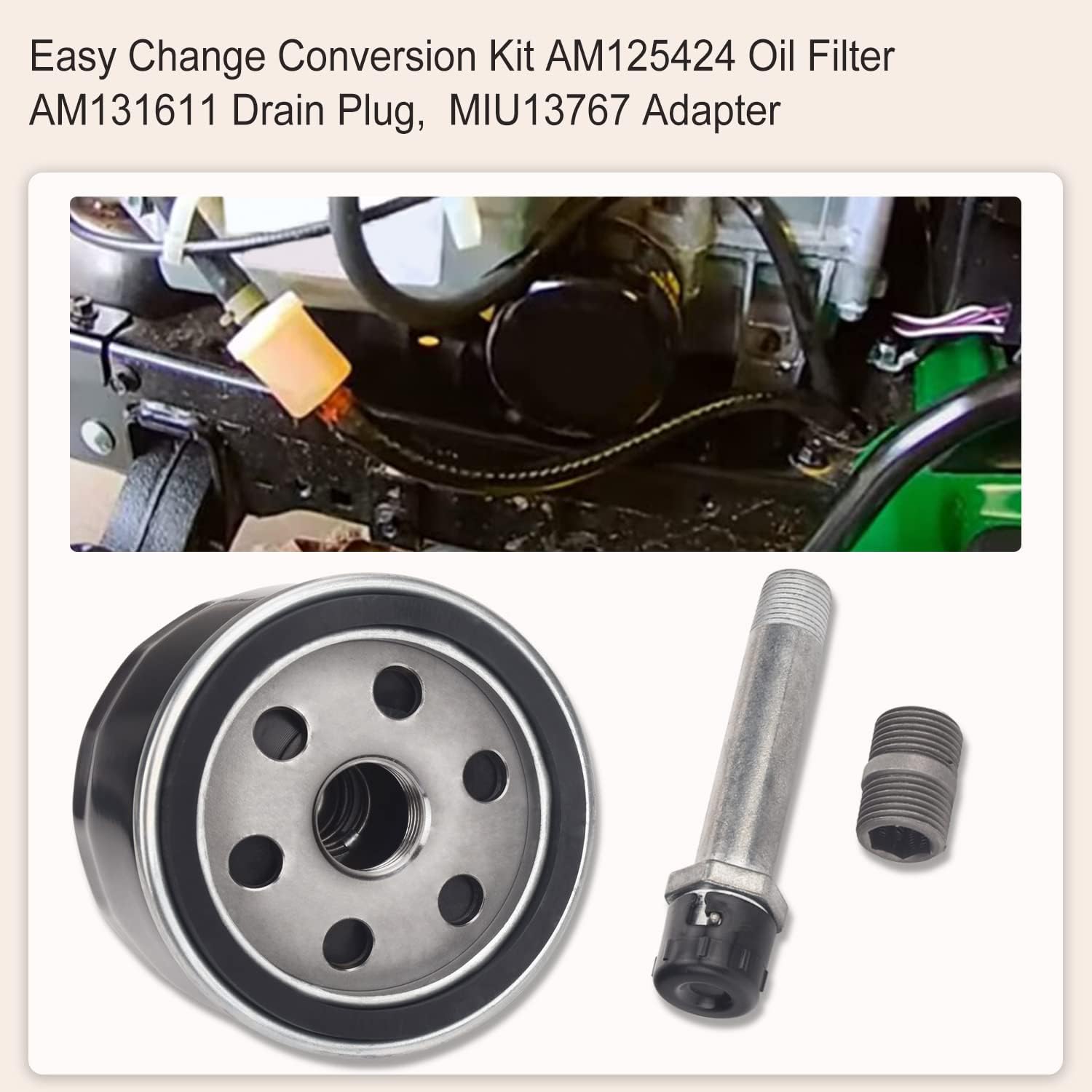 MIU13767B Easy Change Conversion Kit (AM125424 Oil Filter & AM131611 Drain Plug & MIU13767 Adapter Fitting) for John Dee-re Lawn/Garden Tractor E120, E130, E150, E160, E170, E180, X166R, Z335E etc - Image 7