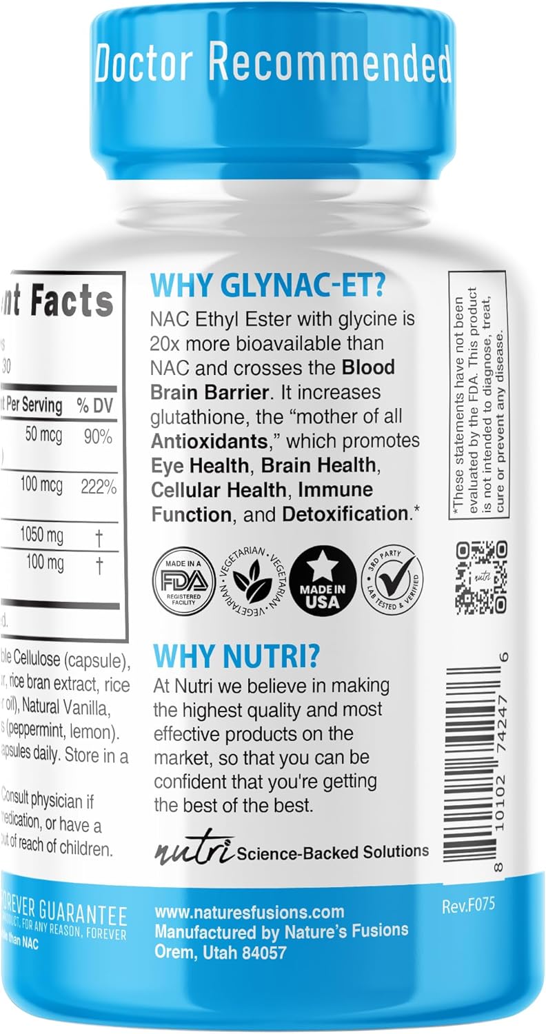 GlyNAC-ET NAC Supplement N-Acetyl Cysteine Ethyl Ester - 20x More Bioavailable - Glycine & N-Acetylcysteine Ethyl Ester Anti Aging Supplement, Boost Glutathione, 60 Capsules - Nutri - 3rd Party Tested - Image 6