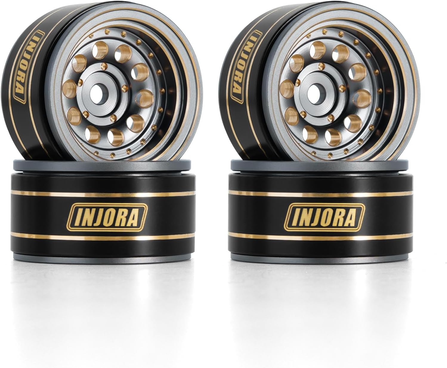 INJORA 1.0 Beadlock Wheel Rims Black Coating Brass Rims for 1/24 1/18 RC Crawler Car Axial SCX24 AX24 TRX4M FCX24, 39g(Grey)