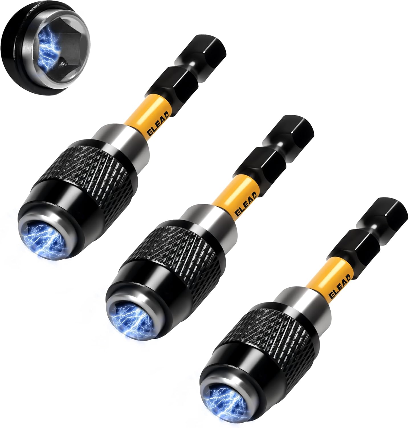 ELEAD 3-Piece Quick Change Bit Holder, 1/4" Magnetic Hex Shank Drill Bit Adapter for Screws, Nuts, Drill, bit set and Handheld Driver