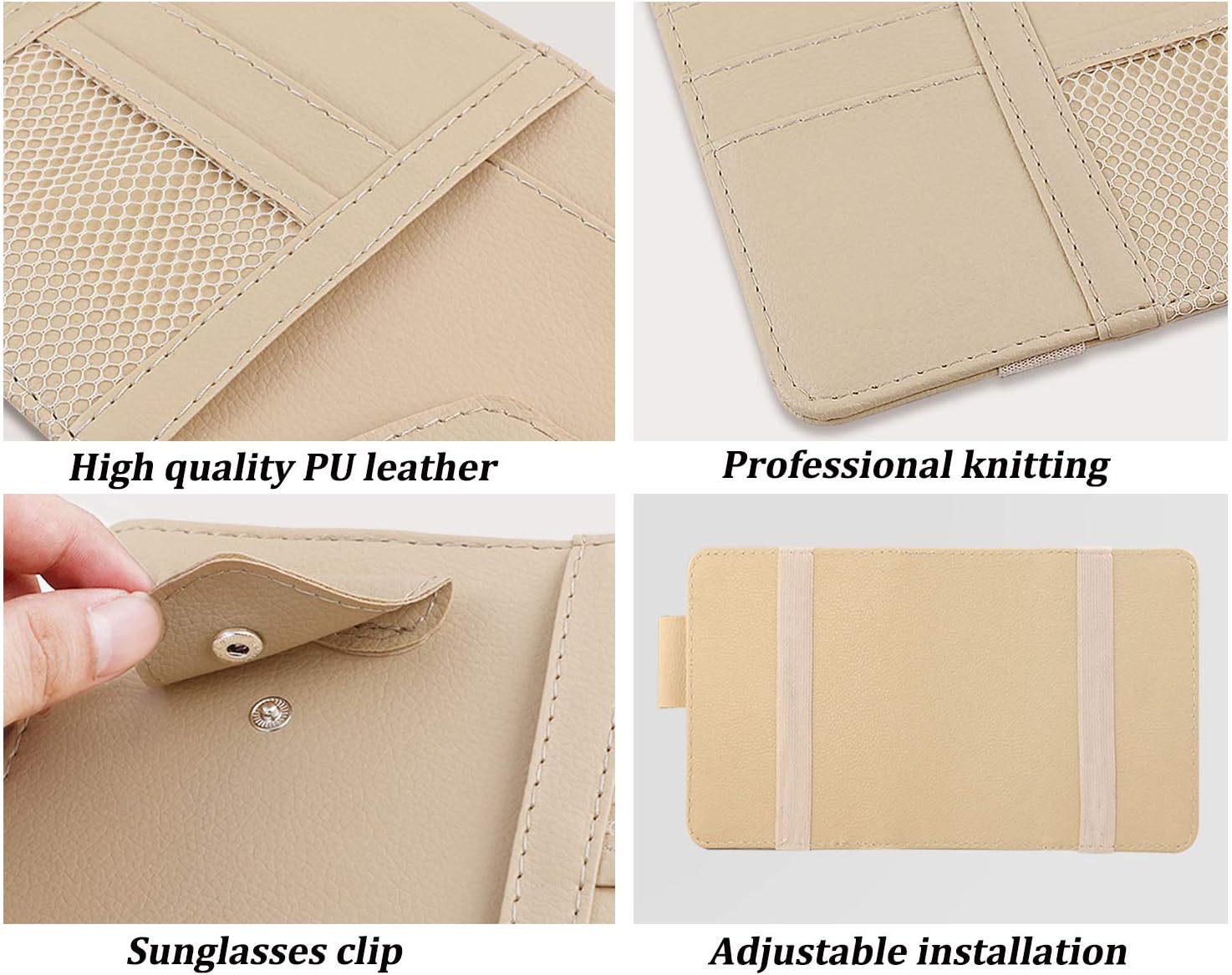 Car Sun Visor Organizer, Auto Car Interior Leather Accessories Storage Pocket Sun Visor Pouch Case Bag for Card License Registration Pen Mobile Phone Bill Note Key Document (Beige) - Image 5
