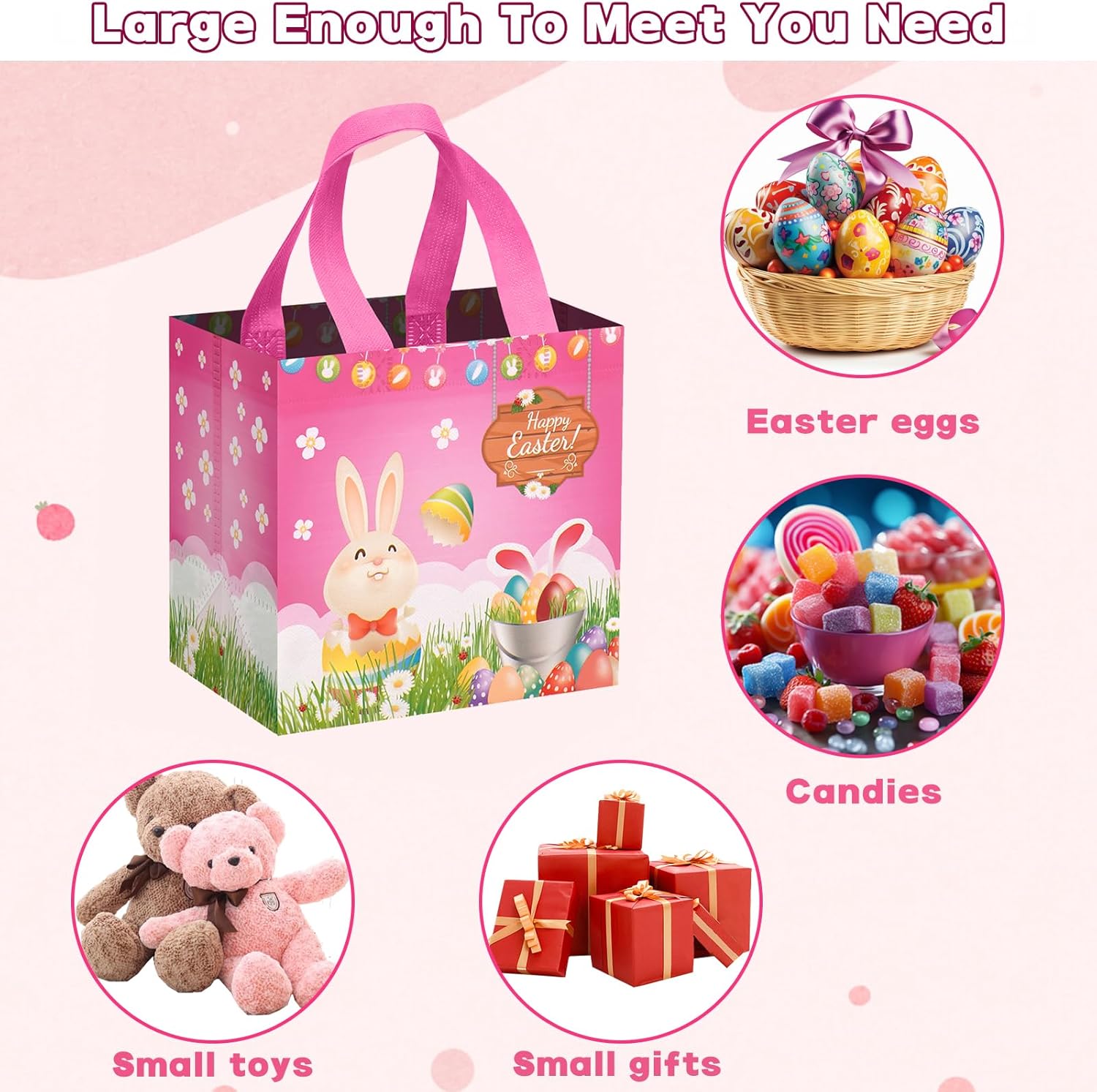 Bwhrmt Easter Basket Stuffers,Egg Hunt Bags Bunny Carrot Chick Gift Bags with Handles,Party Supplies,Happy Small Easter Baskets Container,8.27x7.9x5.9inch 6-Piece. Easter Basket Ideas Gifts for teens - Image 6
