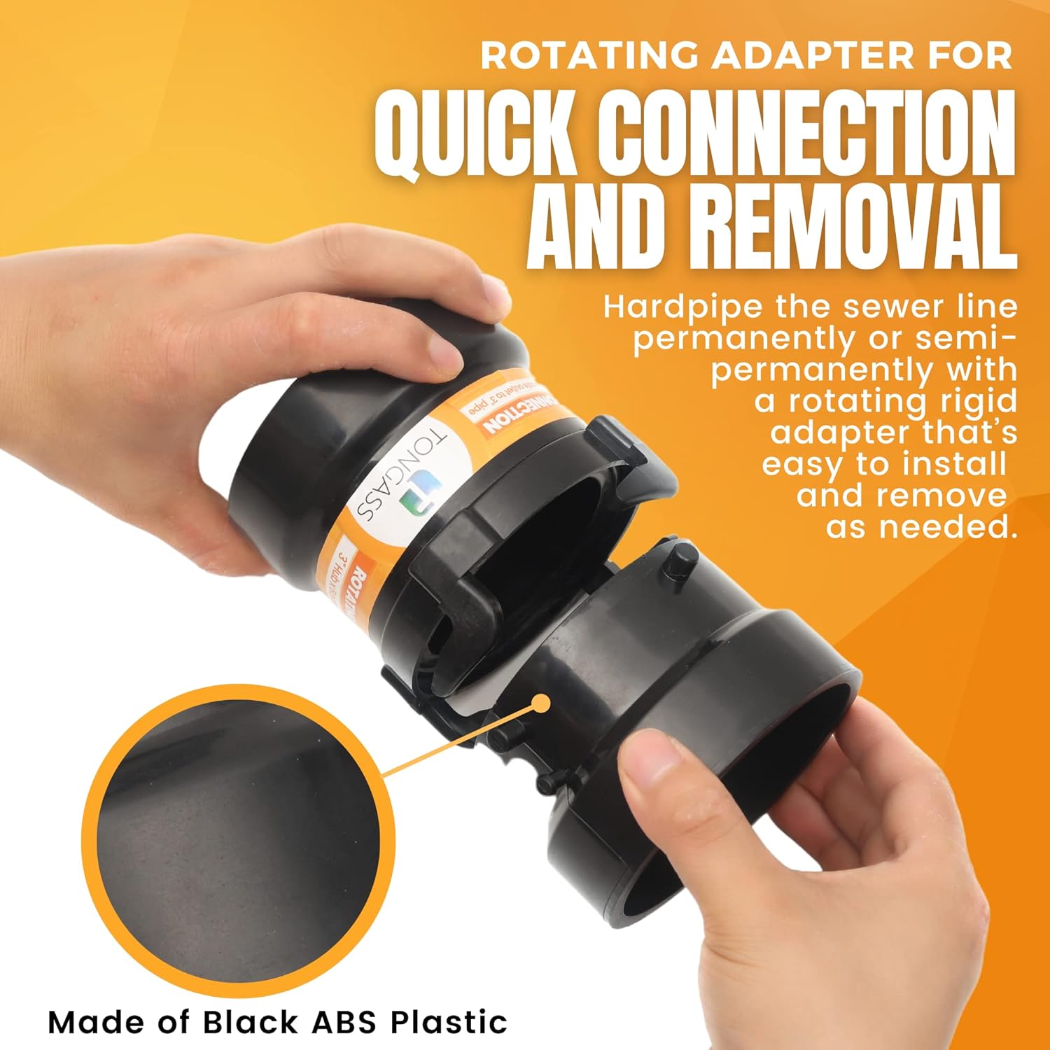 TonGass (Combo Pack) RV Sewer Hose Fitting Adapter to PVC, RV Sewer Connection & RV Sewer Termination Adapter - 3" Hub x Bayonet Hooks - Image 3