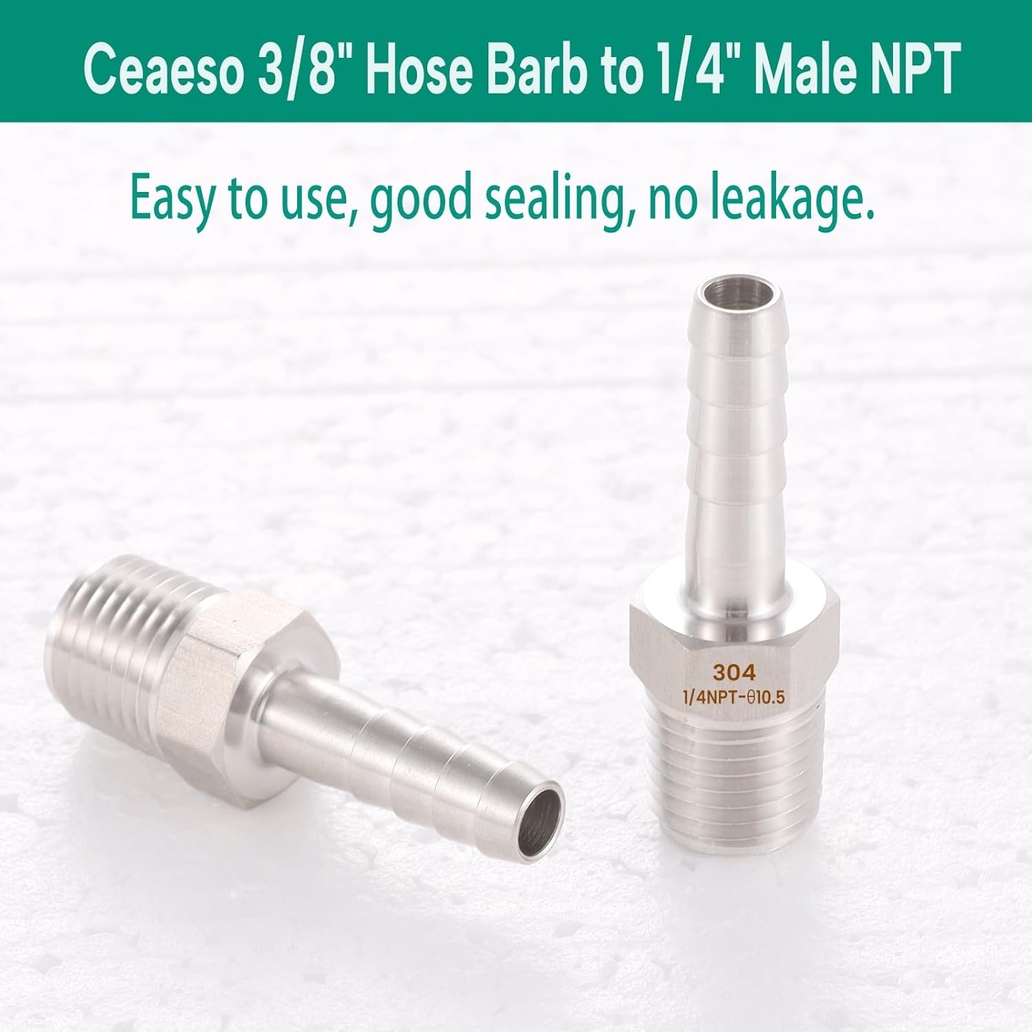 Ceaeso 304 Stainless Steel 3/8" Hose Barb to 1/4" Male NPT ,For connecting 3/8-inch bore air/water/oil hoses, lead-free (Pack of 2) - Image 5