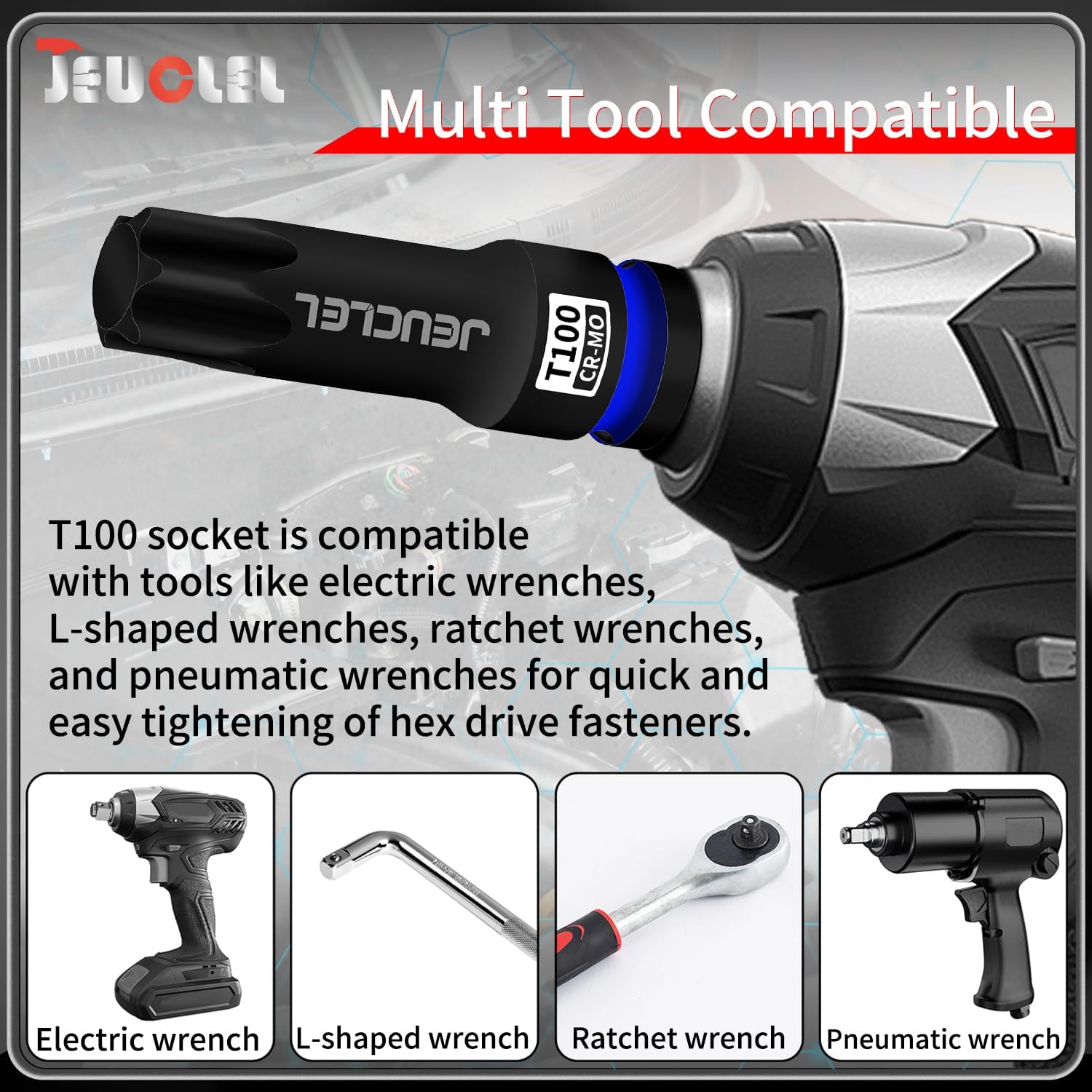 T100 Torx Bit Socket, 1/2" Drive Torx Star 6 Point Impact Bit Socket, 3-Inch, Cr-Mo Steel, Screwdriver Adapter for Electric Ratchet Wrenches Fastening Screws Hand Repair - Image 5