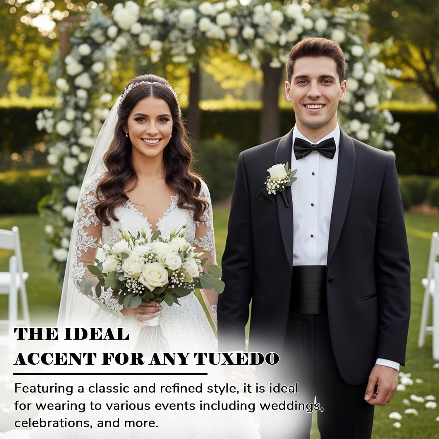 Cumberbund and Bow Tie Set, Solid Color Cummerbund for Men with Adjustable Band Bow Tie and Pocket Squares Men's Cummerbunds for Tuxedo Special Occassions Bar Party Wedding (Black) - Image 7