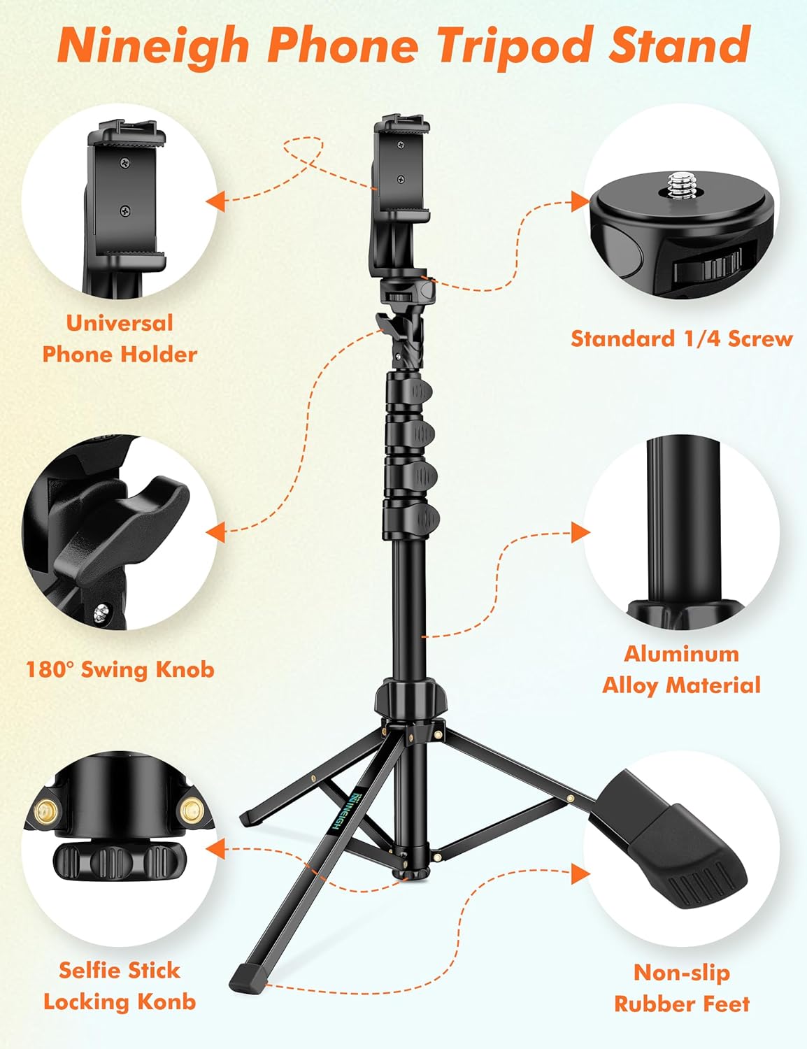 Nineigh 71" Tripod for iPhone, Phone Tripod Selfie Stick with Remote, Cell Phone Tripods & Tall Travel Tripods for Recording Video Selfies Photo, Compatible with iPhone 17 16 15 14 Pro Max 13 Android - Image 7