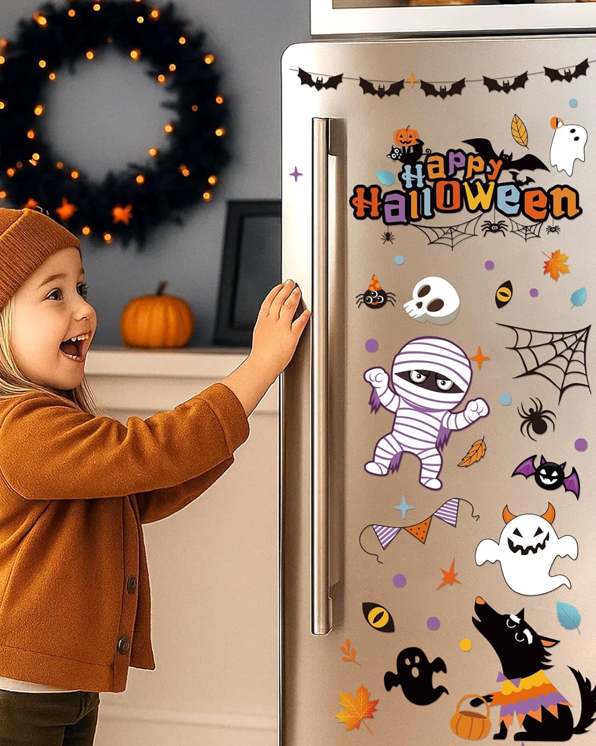 Halloween Window Clings - 9 Sheets 213 Pcs Happy Halloween Window Decorations Indoor for Home Party Eyes Pumpkin Ghost Bats Witch Stickers for Glass Double-Sided Removable Static Glass Decals - Image 5