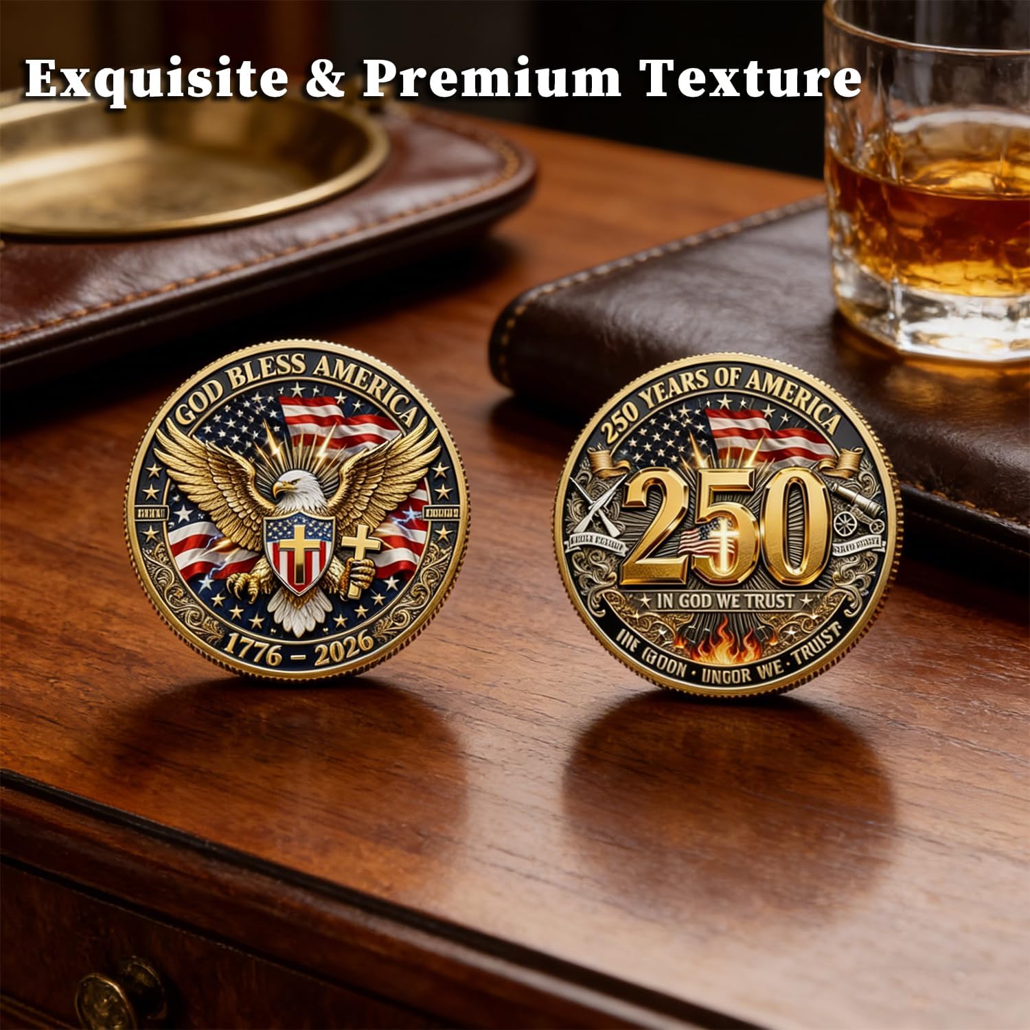 2 Pack 250th Anniversary USA Commemorative Coin, 250th US Independence Anniversary Challenge Coin - 1776-2026, 250 Year American AnniversaryCoins Gift (in God We Trust) - Image 7
