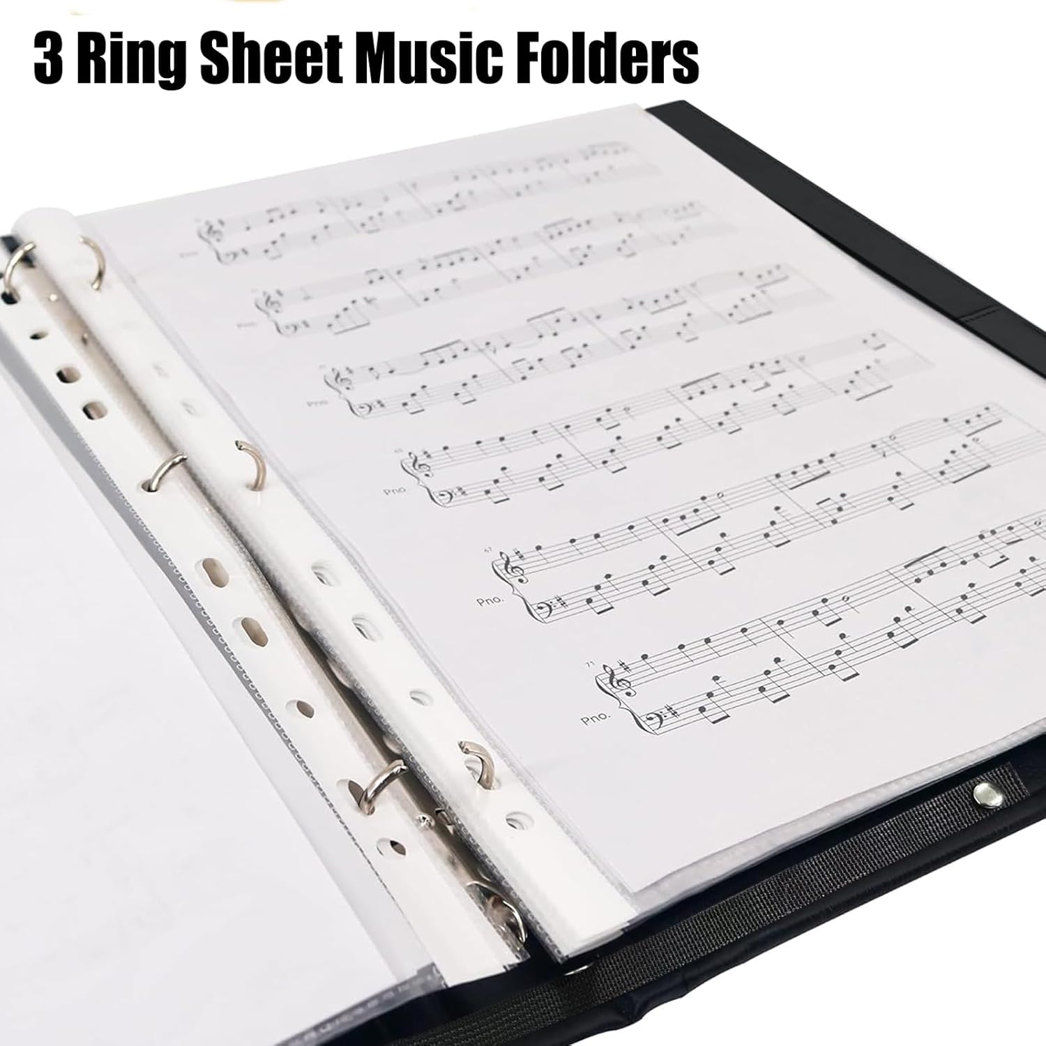 MUDOR Premium Choral Muisc Folder, PU Choir Folder with Hand Strap and Internal Retention Strap,3 Ring Black Choir Binder for Musician, Singer, Stage Performance - Image 2