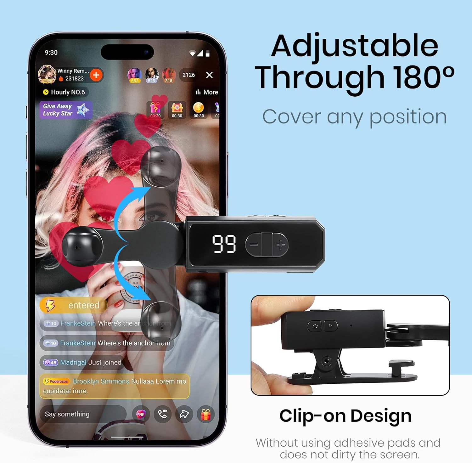 Auto Clicker Smart Tapper for iPhone iPad Android TikTok - Auto Touch Device with 107 Adjustable Speed, Rechargeable,Wireless,Instant Clicker for Live Stream Likes, Social Media Tasks(Black) - Image 4