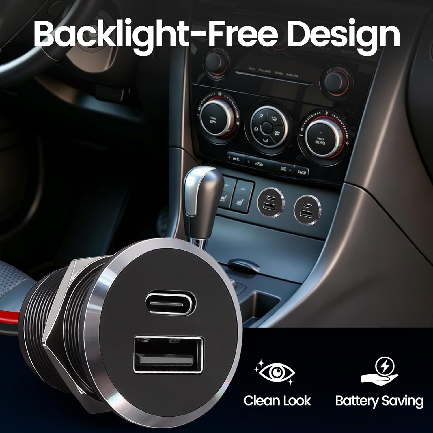 12V USB Outlet All-Aluminum QC 3.0 USB-A & USB-C PD3.0 Dual Fast Car Charger Socket, Recessed Mount Car USB Port for Car Truck Boat RV Camper Van Trailer (Small Version) - Image 4