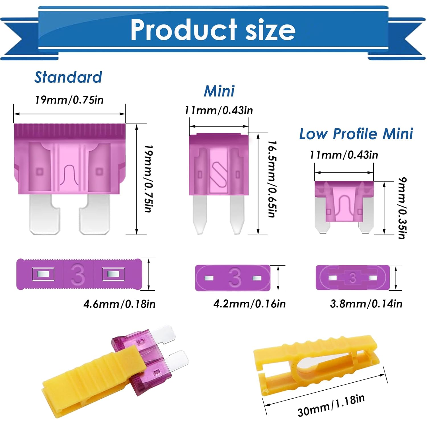 Car Fuses Assortment Kit with Fuse Puller and Circuit Tester - Standard & Mini & Low Profile Mini Fuse Kit (3A 5A 7.5A 10A 15A 20A 25A 30A 35A 40A) - Image 3