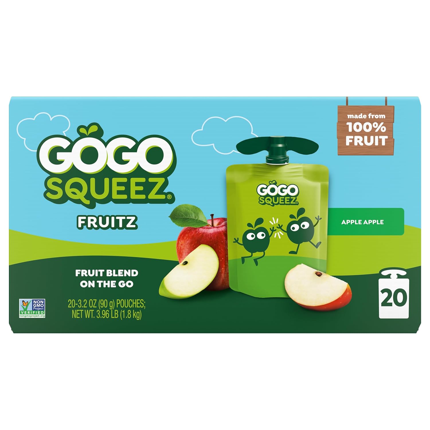 GoGo squeeZ No Sugar Added Applesauce and Fruit Puree, Apple, 3.2 oz Pouches (Pack of 20), Fruit Snacks for Kids, Gluten Free, Nut Free, Recloseable Cap, BPA Free - Image 4