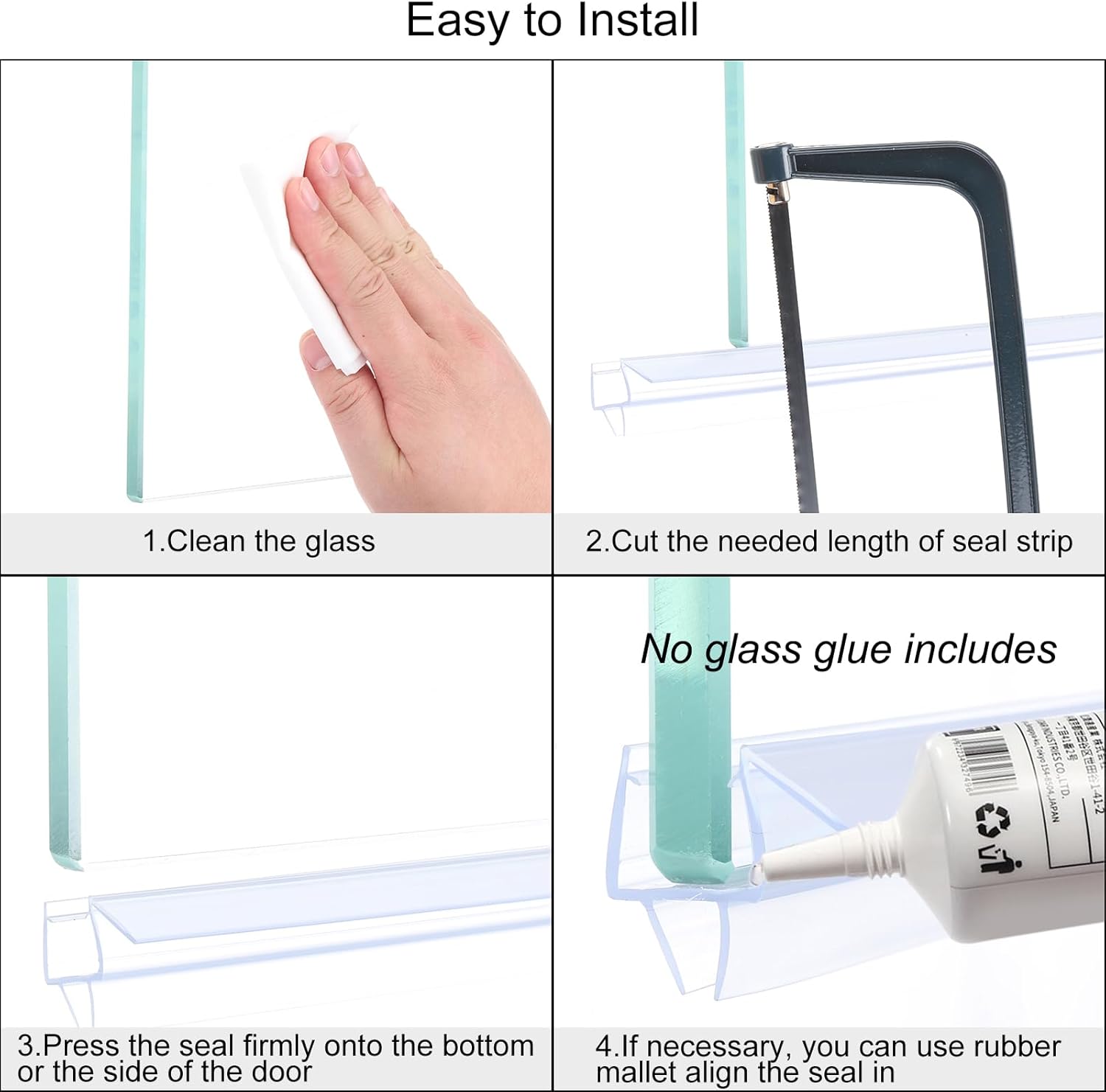 uxcell Shower Door Bottom Seal, Shower Door Sweep for 1/2" Thick Glass 47" Long (15.7" x 3 Pcs), 5 Section Segmented Frameless Glass Door Seal Strip with Double Drip, Clear - Image 3