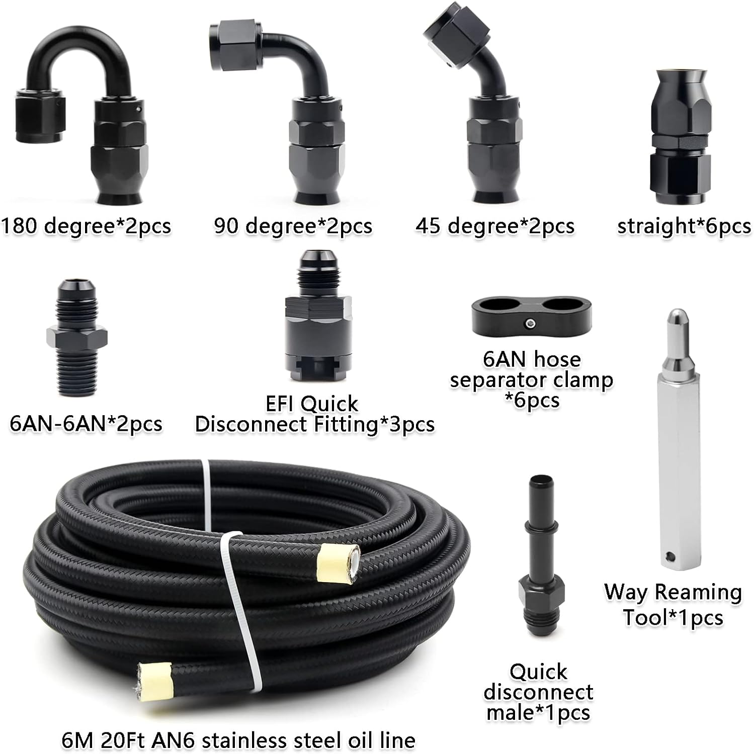 6AN PTFE Fuel Line Kit, 5/16" Nylon Stainless Steel Braided, LS Swap EFI E85 Injection Fuel Hose Fitting 20FT - Image 2