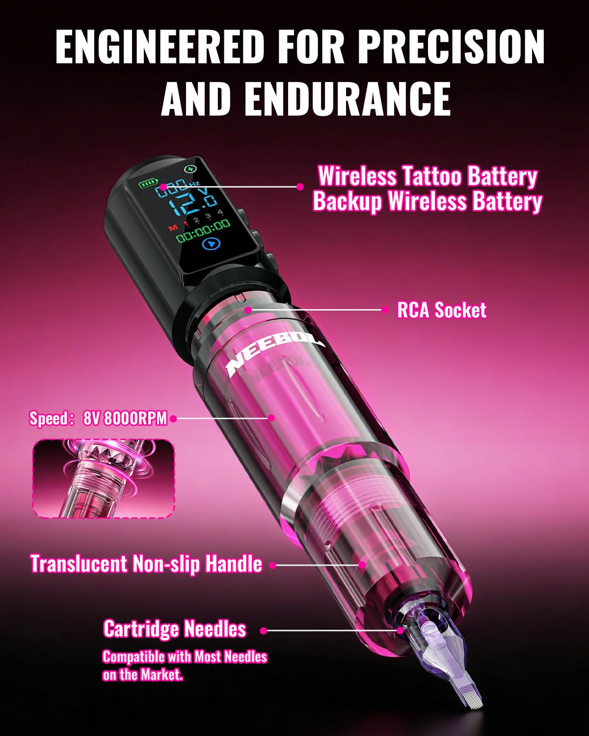 Tattoo Gun Kit - Wireless Tattoo Machine Kit with 2 Batteries, 20 Tattoo Cartridge Needles, Tattoo Ink Set, Full Tattoo Supplies for Beginners and Artists - Image 4