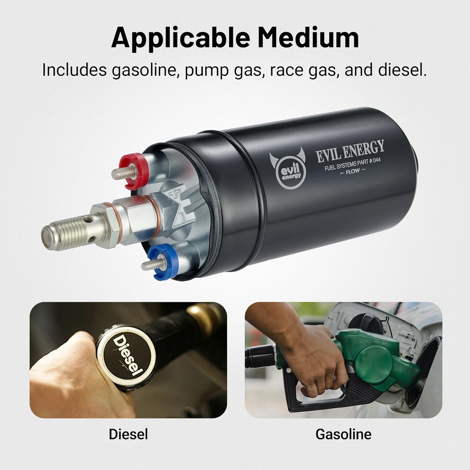 EVIL ENERGY External Inline Fuel Pump Electric 300LPH High Flow 12V with 60MM Bracket Clamp Black - Image 6