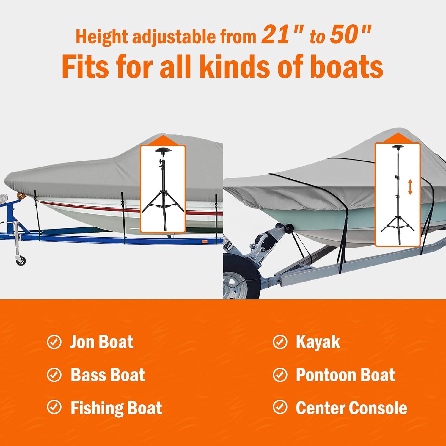 i Cover Boat Cover Support Pole - Adjustable Iron Alloy Supporting Poles, Telescoping Tarp Accessories System with Tripod Base for Jon Pontoon Boats, 2PK - Image 2