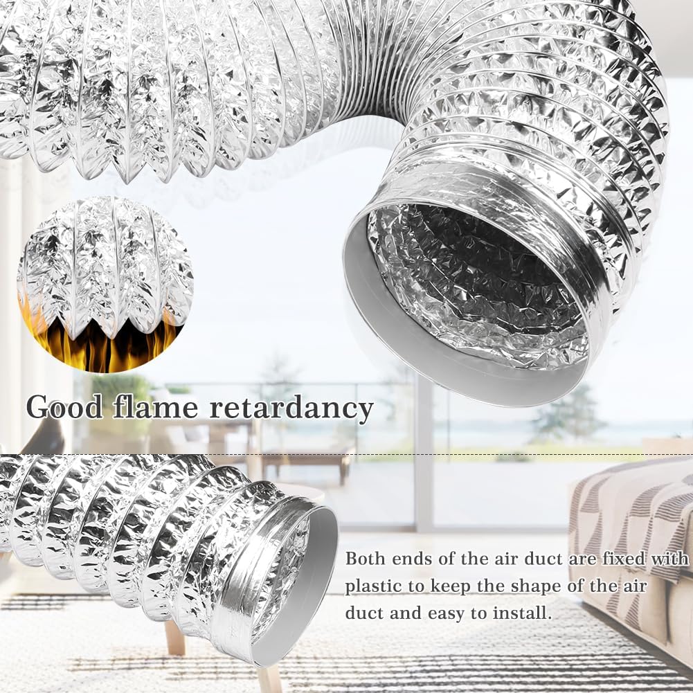 Omont Dryer Vent Hose 4 Inch 5FT Flexible Dryer Ducting Tube Air Duct Aluminum Insulated Flex Hose Kit Indoor Outdoor - Image 5
