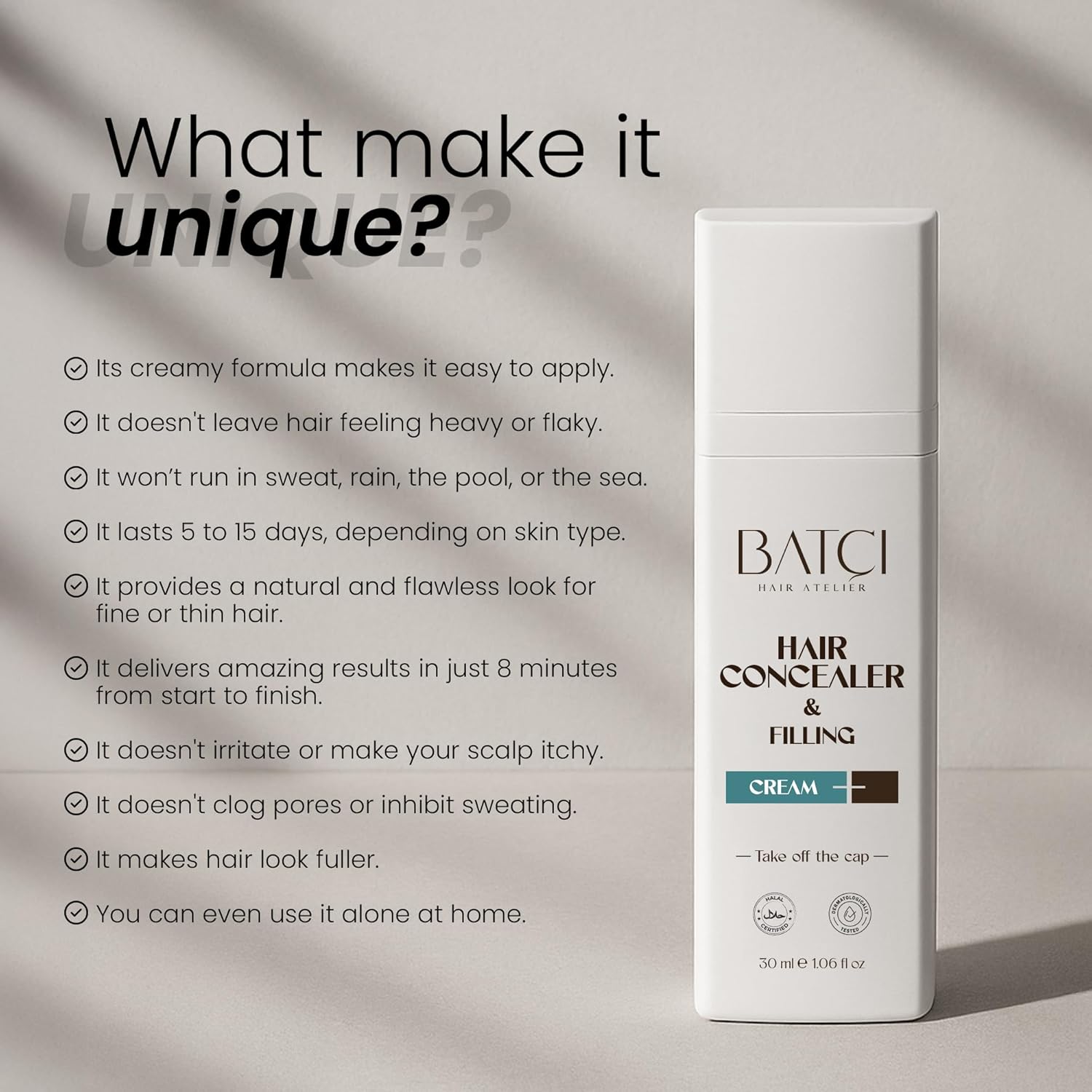 Batci Hair Concealer Cream for Thinning Hair & Bald Spots - Non-Fiber Scalp Concealer Root Touch-Up for Men & Women, Sweat/Water Resistant, One Shade for Black Brown & Grey Hair 1 fl oz (30ml) - Image 6