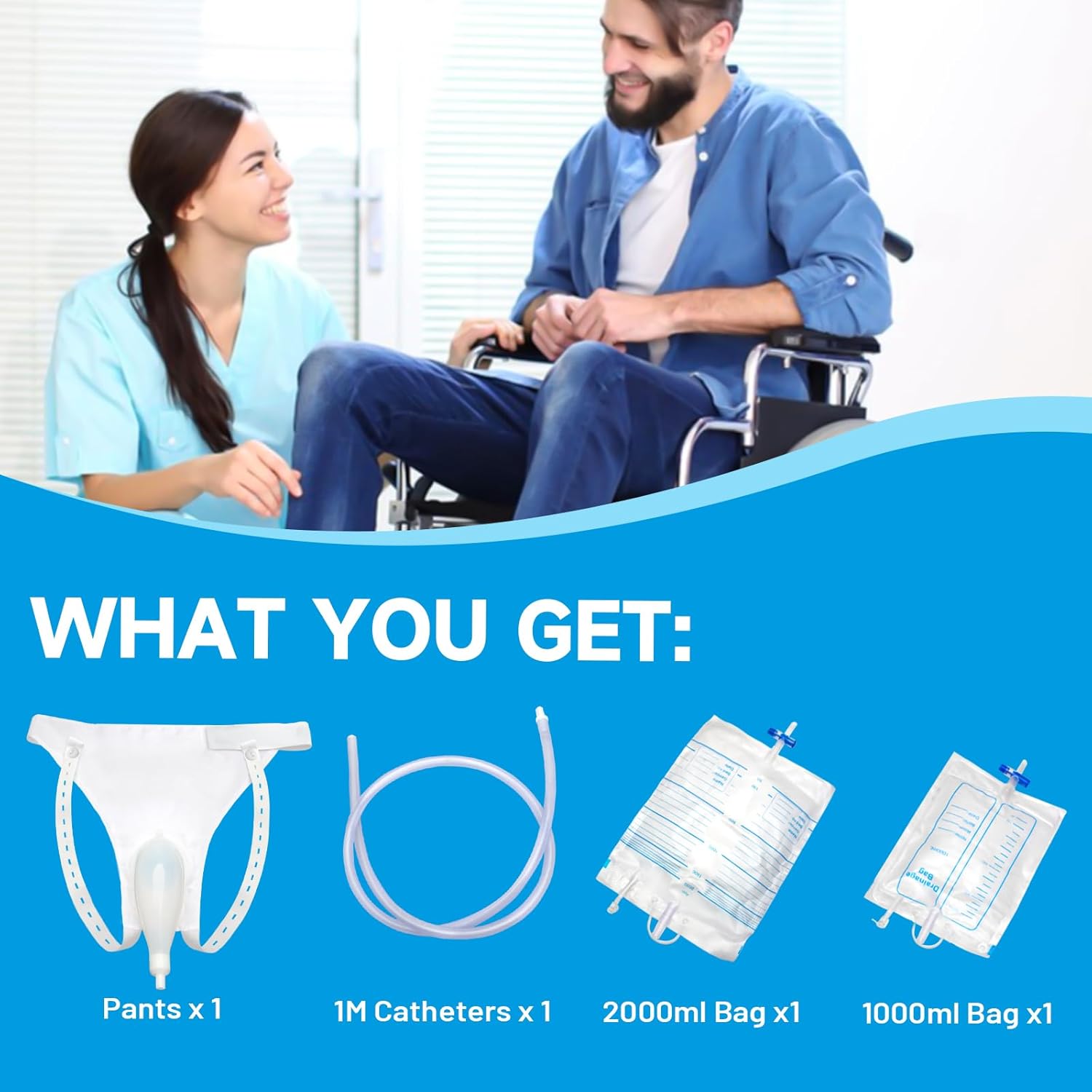 Catheter for Men, Urine Collection Bag for Elderly Men Male Age 80, Reusable Portable Silicone Urinal with 2 Bags (White-Men) - Image 7