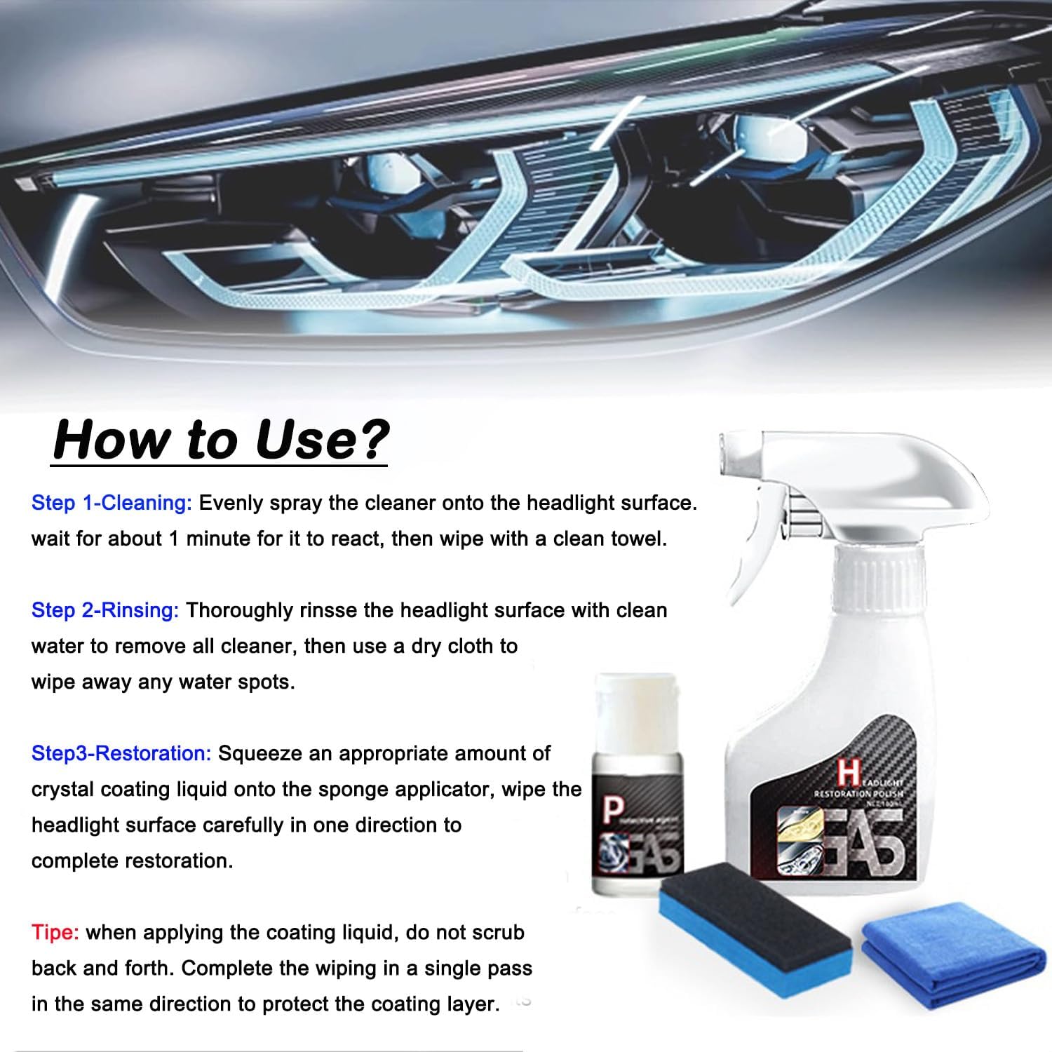 Headlight Restoration Kit – Headlight Lens Cleaner to Remove Yellowing, Haze & Oxidation, Restore Headlight Clarity, Improve Night Visibility, Long-Lasting Protection-180ml - Image 7