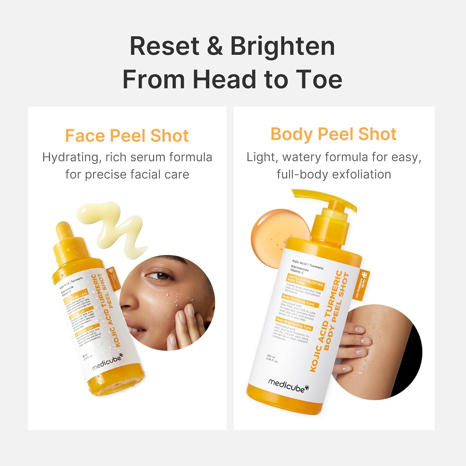 medicube Body Peel Shot with Kojic Acid and Turmeric | Gentle Body Brightening & Exfoliating Serum with BHA, LHA & PHA for Dead Skin Cells, Uneven Looking Skin & Excess Sebum | 9.46 fl.oz - Image 7