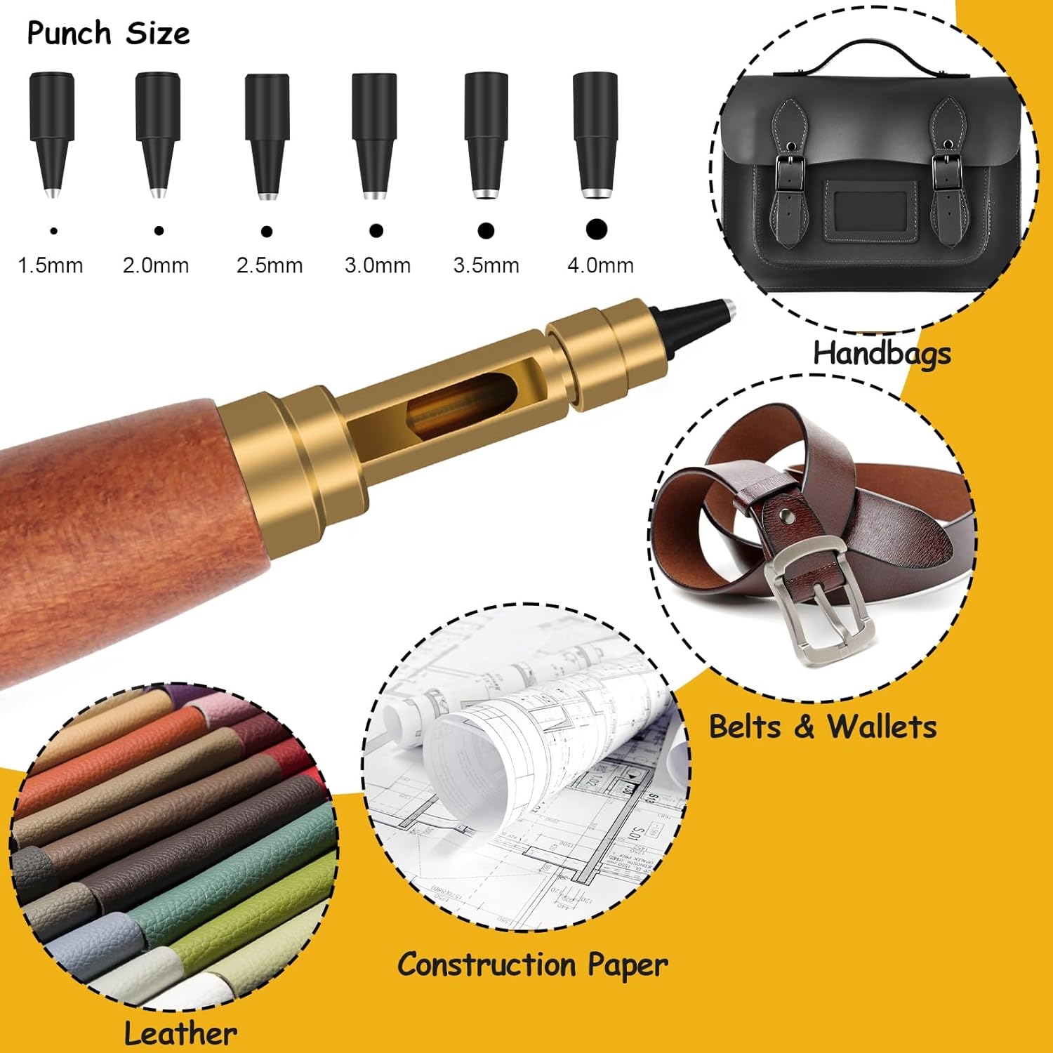 Japanese Screw Punch, Boyistar Wood Handle Belt Hole Puncher, Adjustable Leather Hole Punch Tool (Brown) - Image 6