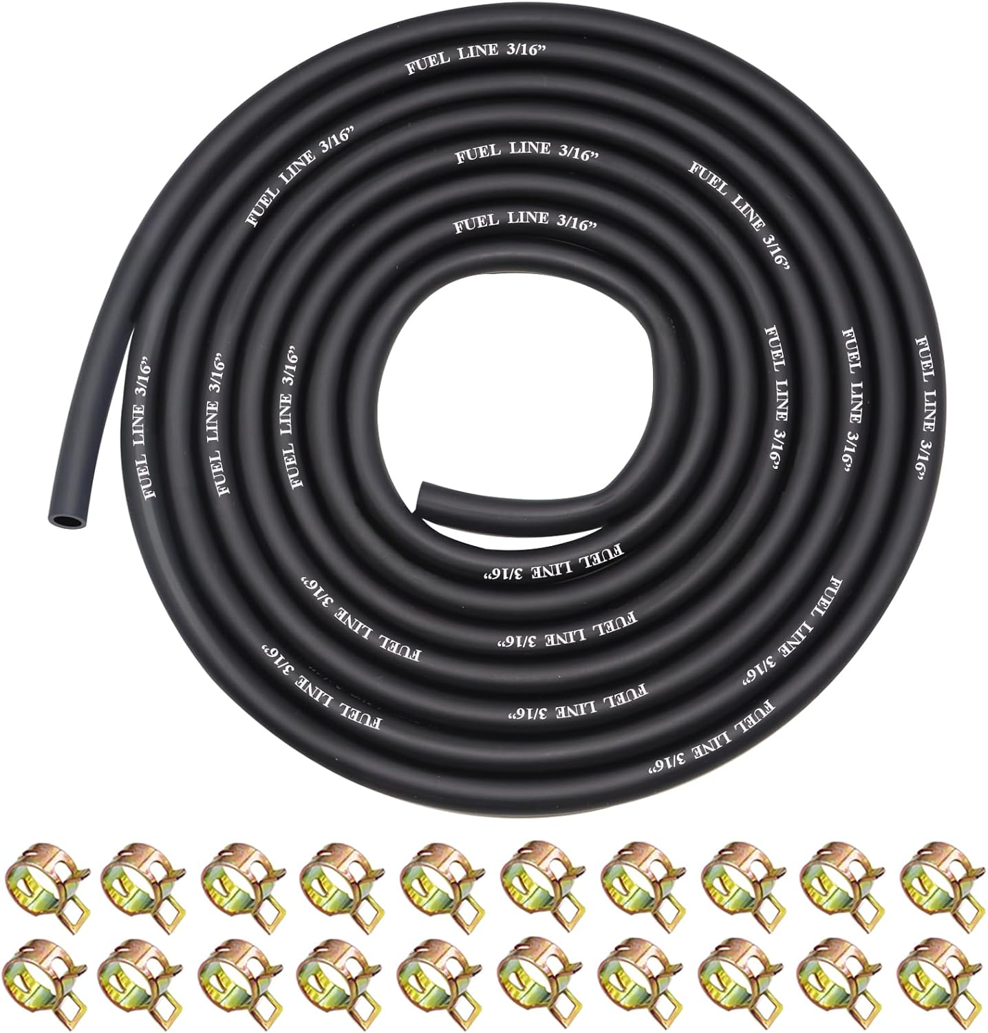 10 Feet 3/16 Inch ID Fuel Line with 20Pcs 2/5 Inch ID Hose Clamps for Kawasaki Kohler Champion Briggs & Stratton Small Engines Mini Bike ATV Mowing Machine
